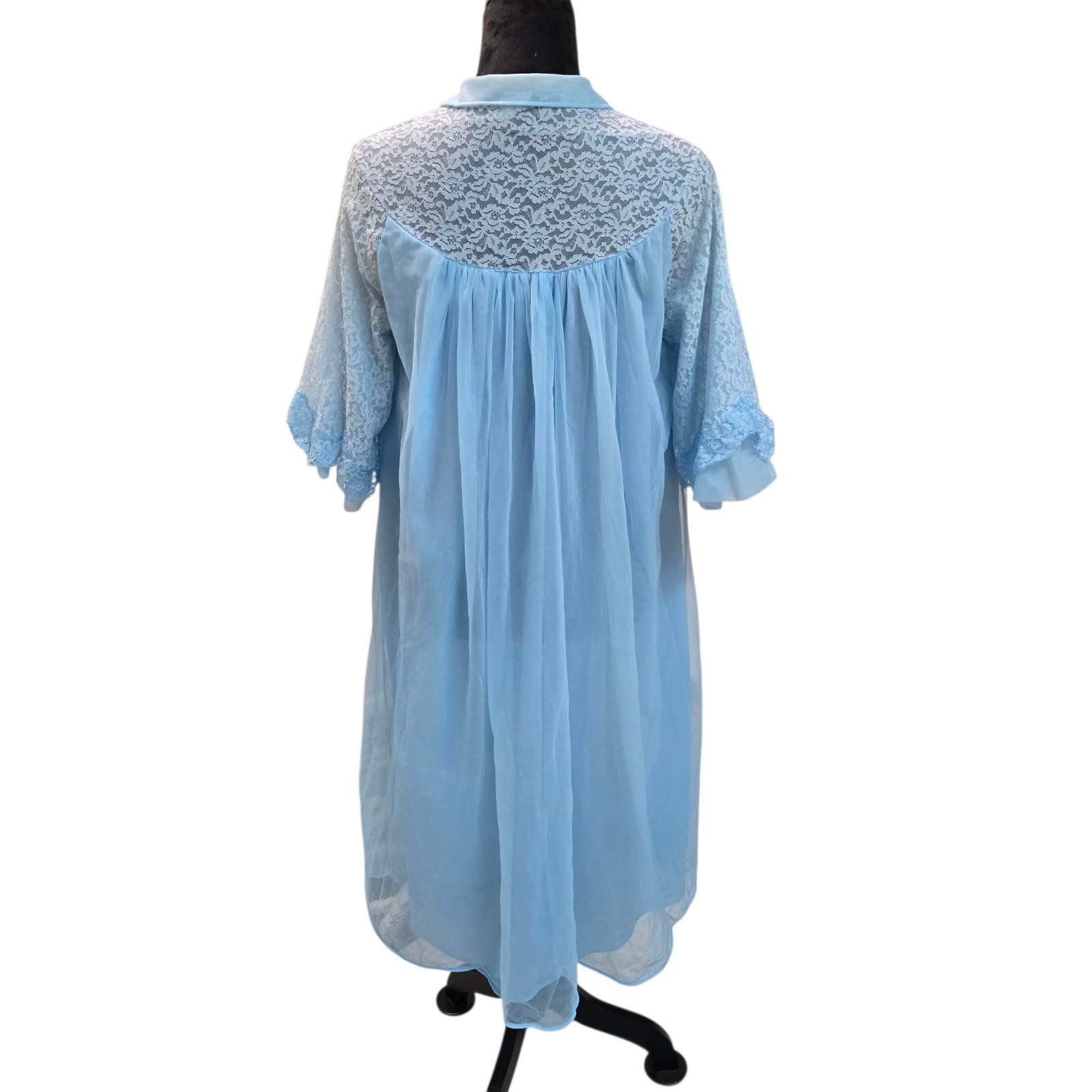 Vintage 50s Texsheen Peignoir Robe Chiffon Lace Powder Blue Size Small USA