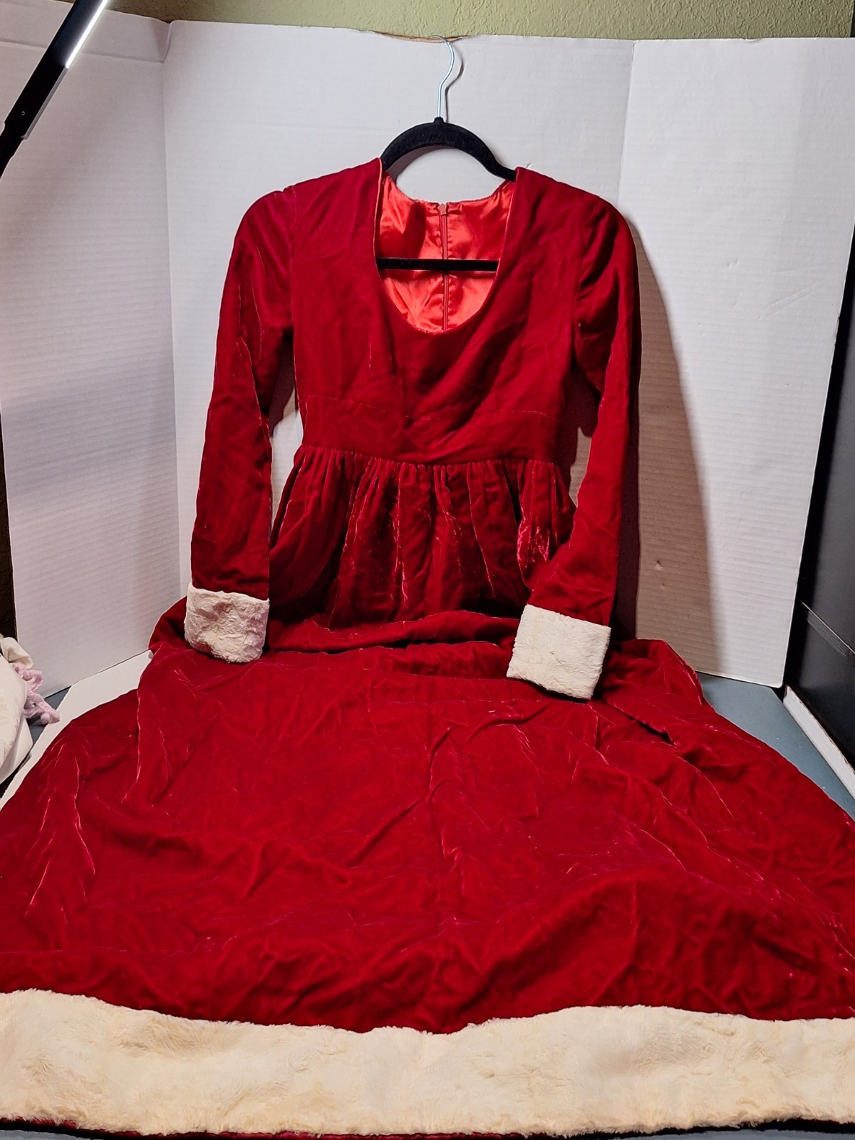 Vintage Mrs. Santa Claus Dress, Crushed Velvet, Size S, Red/white, Christmas