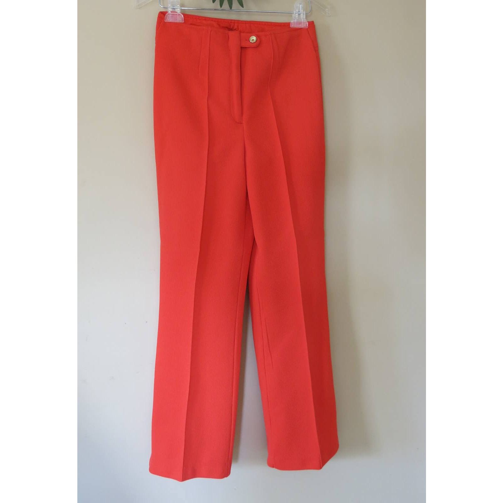 VINTAGE 1970&rsquo;s Miss Holly Pants Polyester Zipper Ribbed Red/Orange Size 14