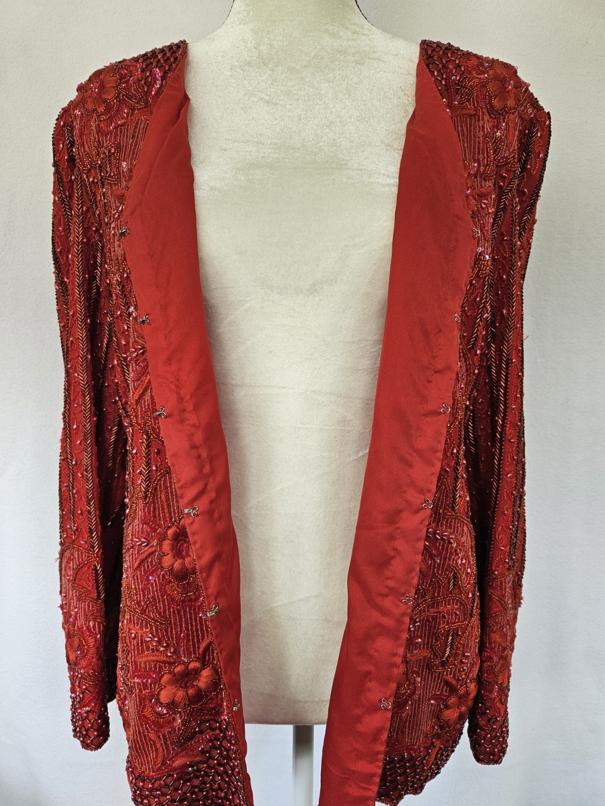 FRANK USHER – Vintage 80&rsquo;s Red Sequin Beaded Evening Jacket Blazer – Large?