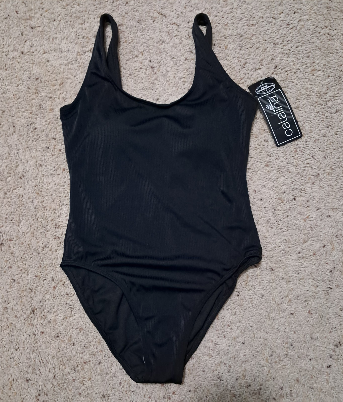 NEW Vintage One Piece Catalina Black Ribbed Swimsuit Size Small