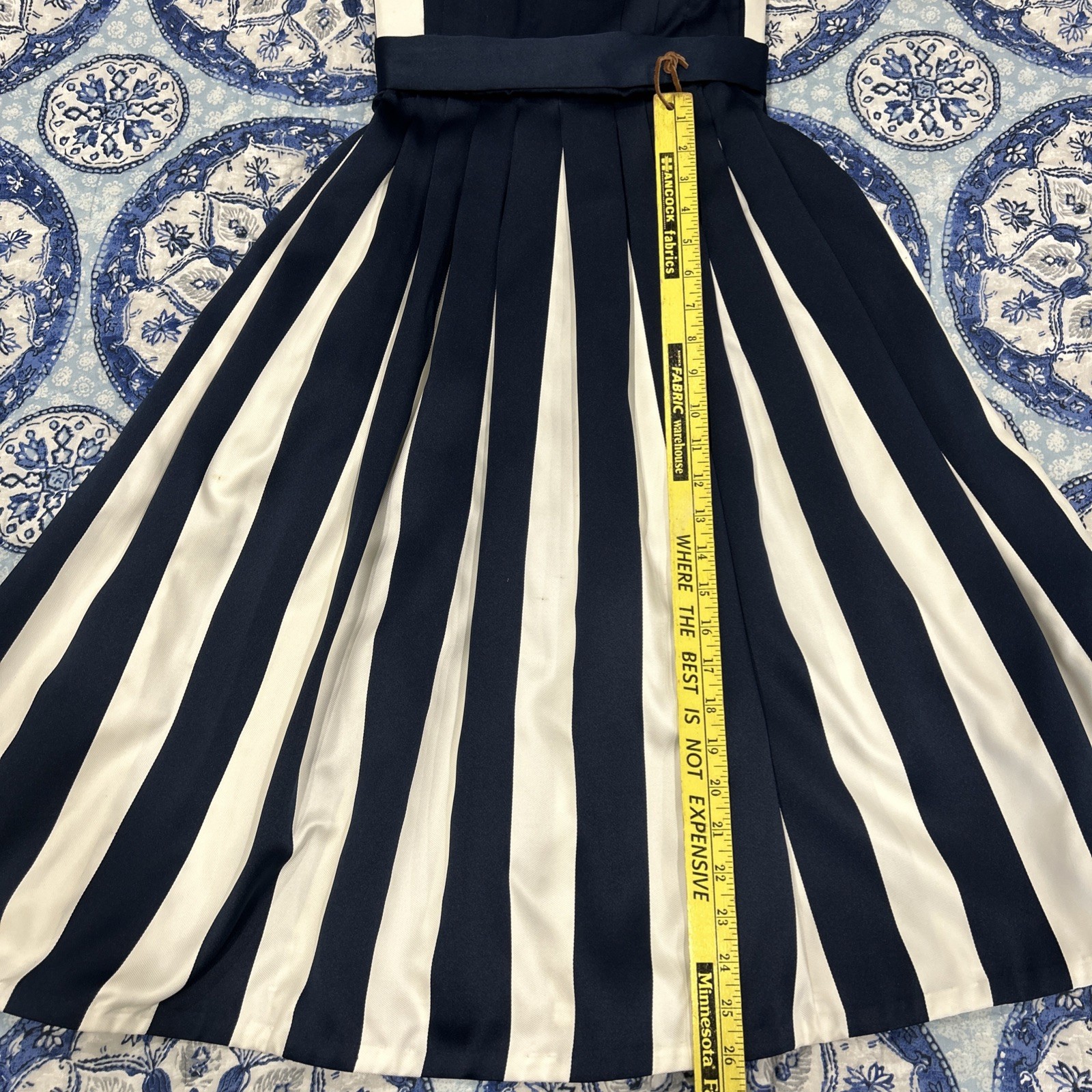 Vintage 80s Strapless Pleated Navy White Party Cocktail Evening Dress Size 4