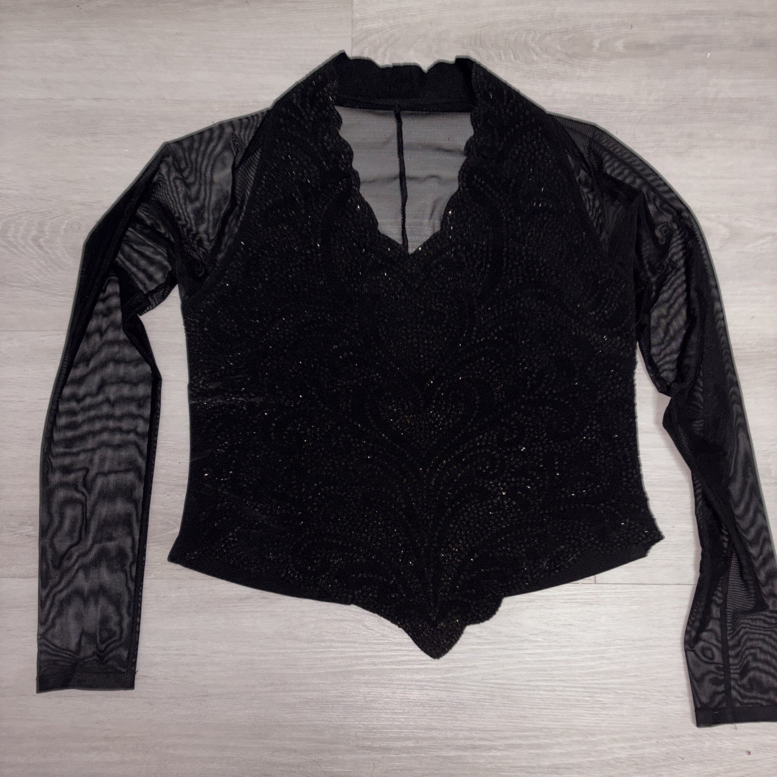 Another Thyme Women&rsquo;s Black Vintage Poly Sheer Sleeve Blouse Goth -Medium