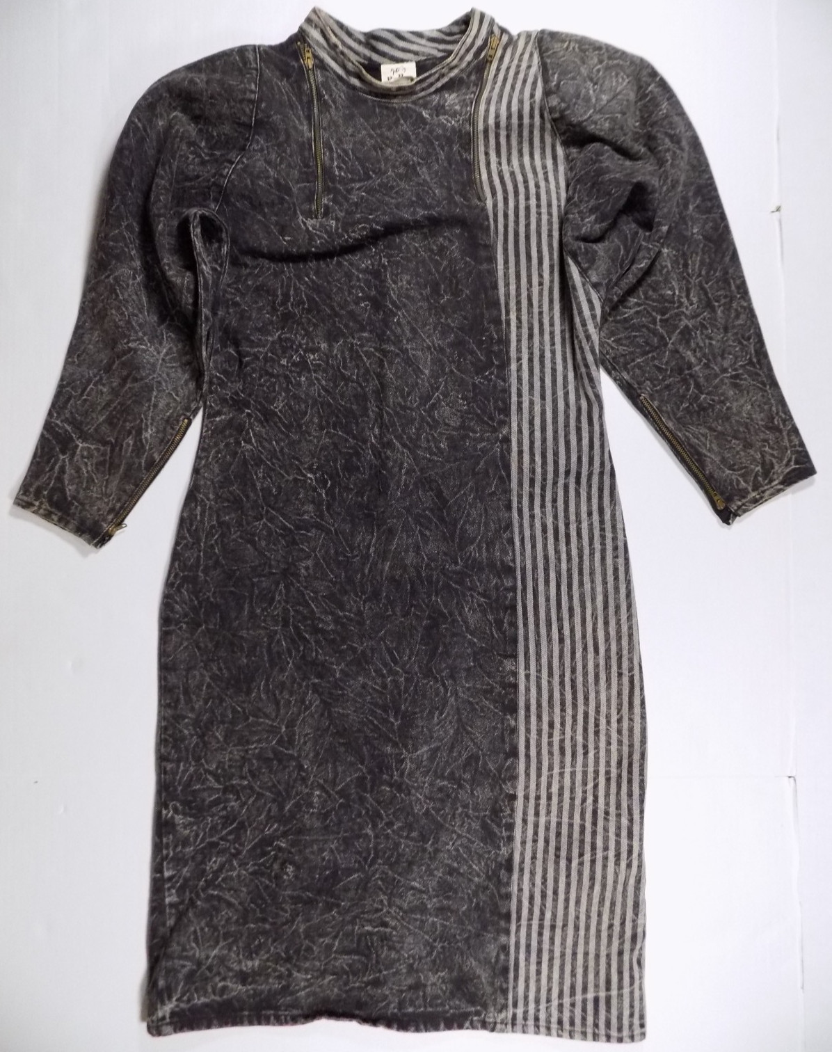 B.B. Jeans 80s Denim Dress Size 12 VTG Skirt Stonewashed Striped Black Zippers