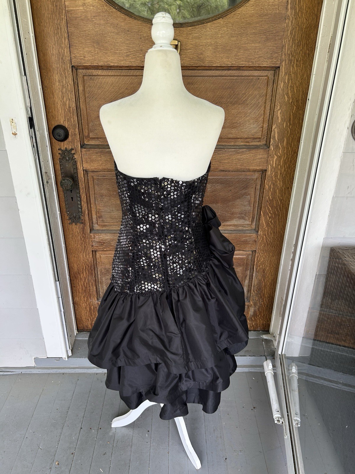 Vintage 80s Black Taffeta Sequins Cocktail Prom Dress ILGWU Made In USA Sz Small