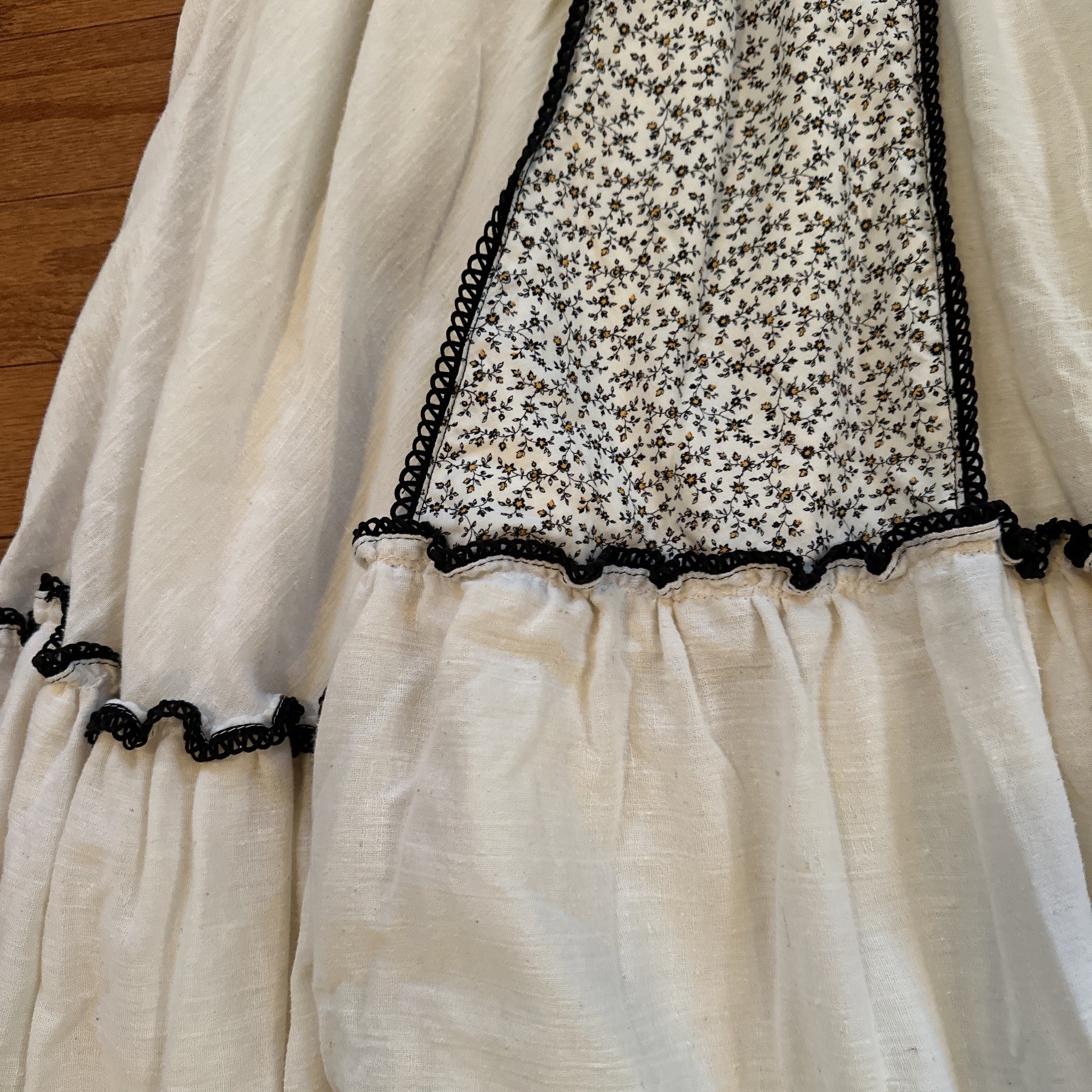 Vtg Handmade Dress 70s Boho Peasant Renaissance White Floral Long 6 8 S M