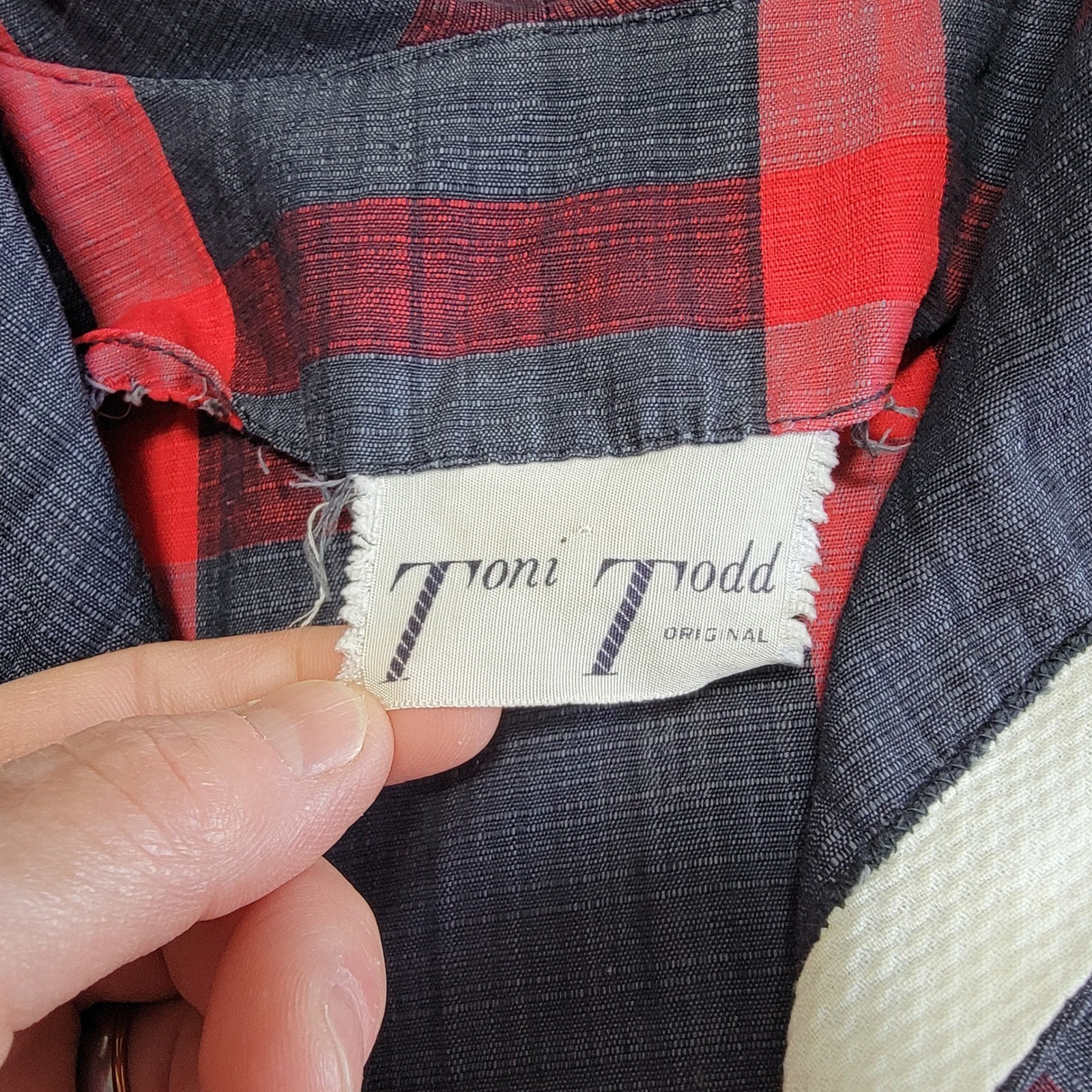 Vintage 50s Toni Todd Plaid Sailor Dress Red Grey Women&rsquo;s M Rockabilly
