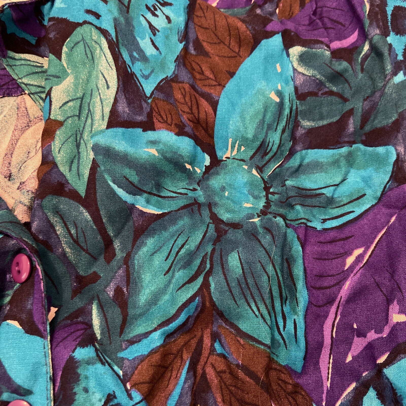 Vtg Jessica Howard Dress Big Flowers Leafs in Greens & Purples Pockets Size 8