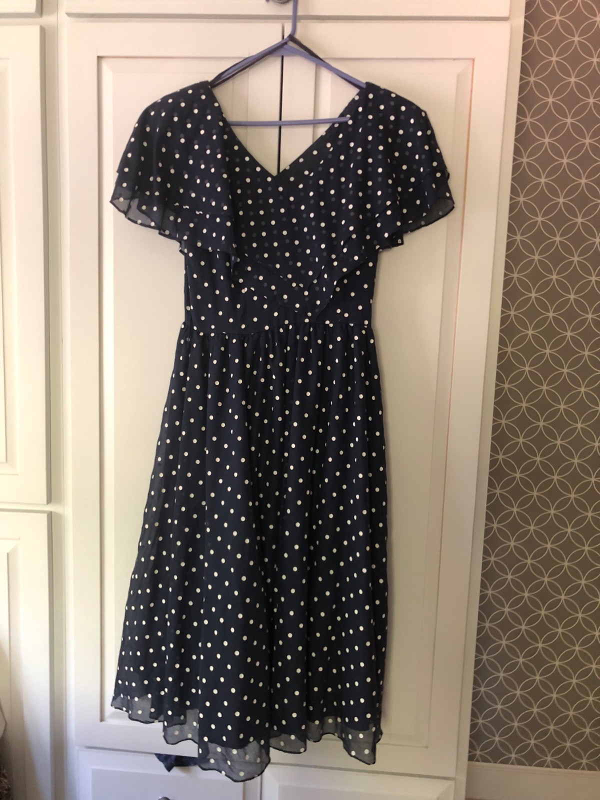 Vntg Act 1 Sz 12 Flouncy Shear Lined Polka Dot Dress Spring Summer Shoulder Pads