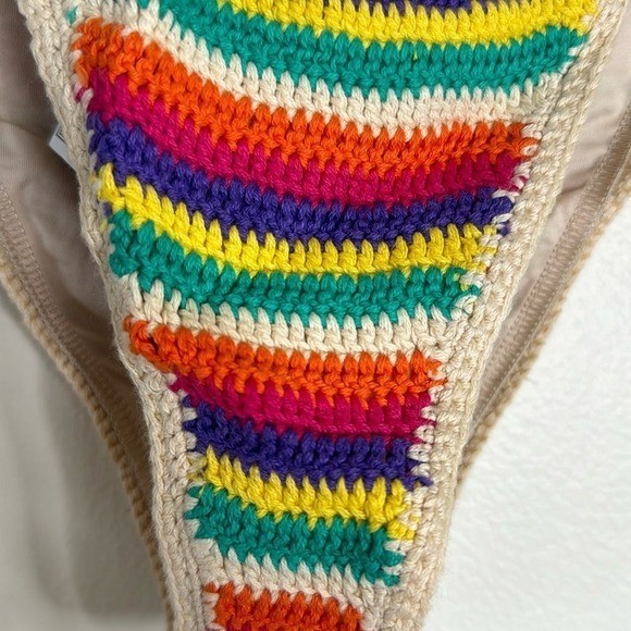 Forever 21 Y2K colorful crochet string bikini swim bottoms size small boho cute