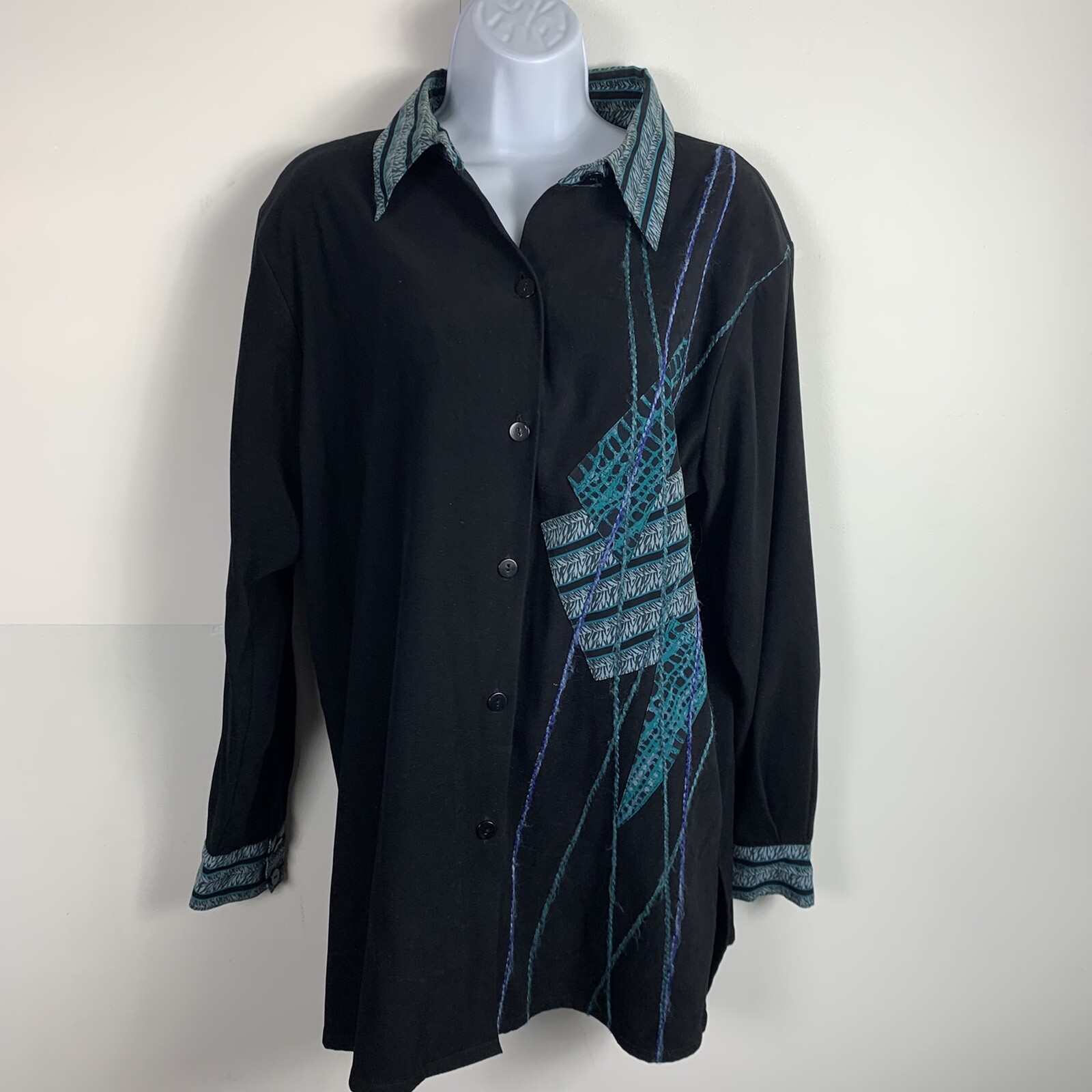 Koos Black Artwear Tunic sz M Button Front Avant Garde Abstract VINTAGE MD11