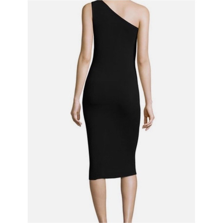 Diane Von Furstenberg DVF One Shoulder Black Bodycon Midi Dress Old Money M