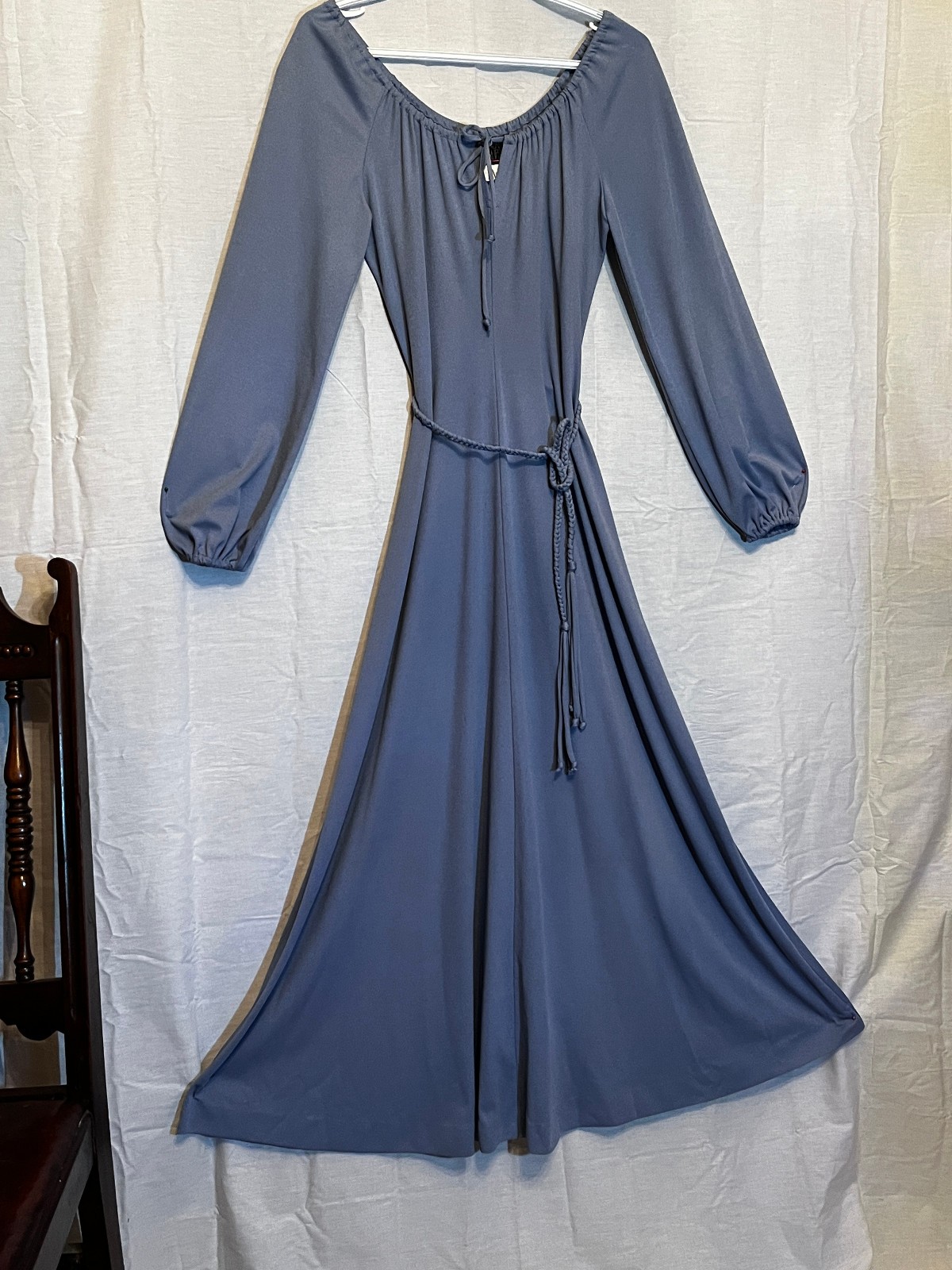 Clovis Ruffin Ruffinwear Blue/Gray Off the Shoulder Long Dress