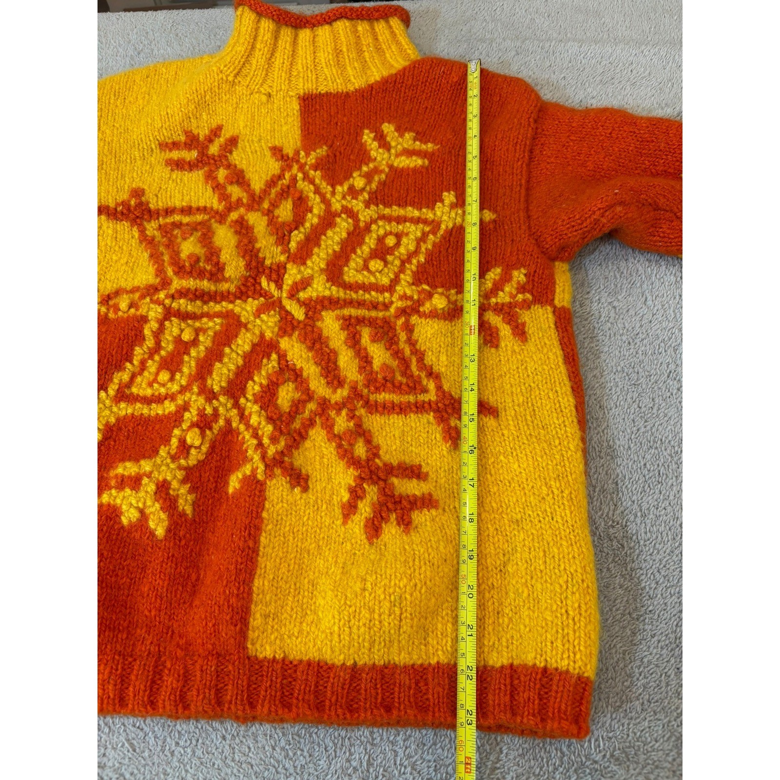 Express Tricot Vintage Snowflake Colorblock Pullover S Orange Yellow Hong Kong