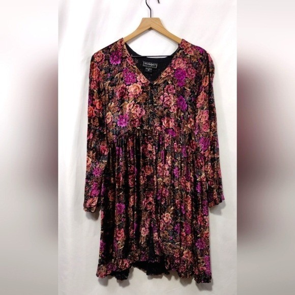 Vintage Nostogia Floral Babydoll Velvet Dress Women&rsquo;s M Grunge Fairy Retro 90s