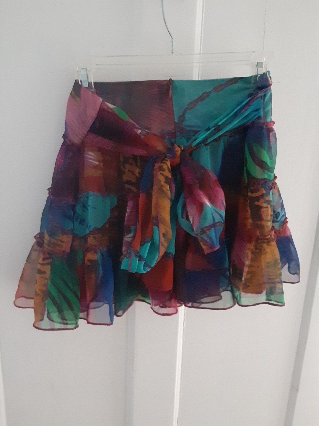 Vintage Ruffled Mini Skirt. Silk/Poly Blend With Ties Size Small