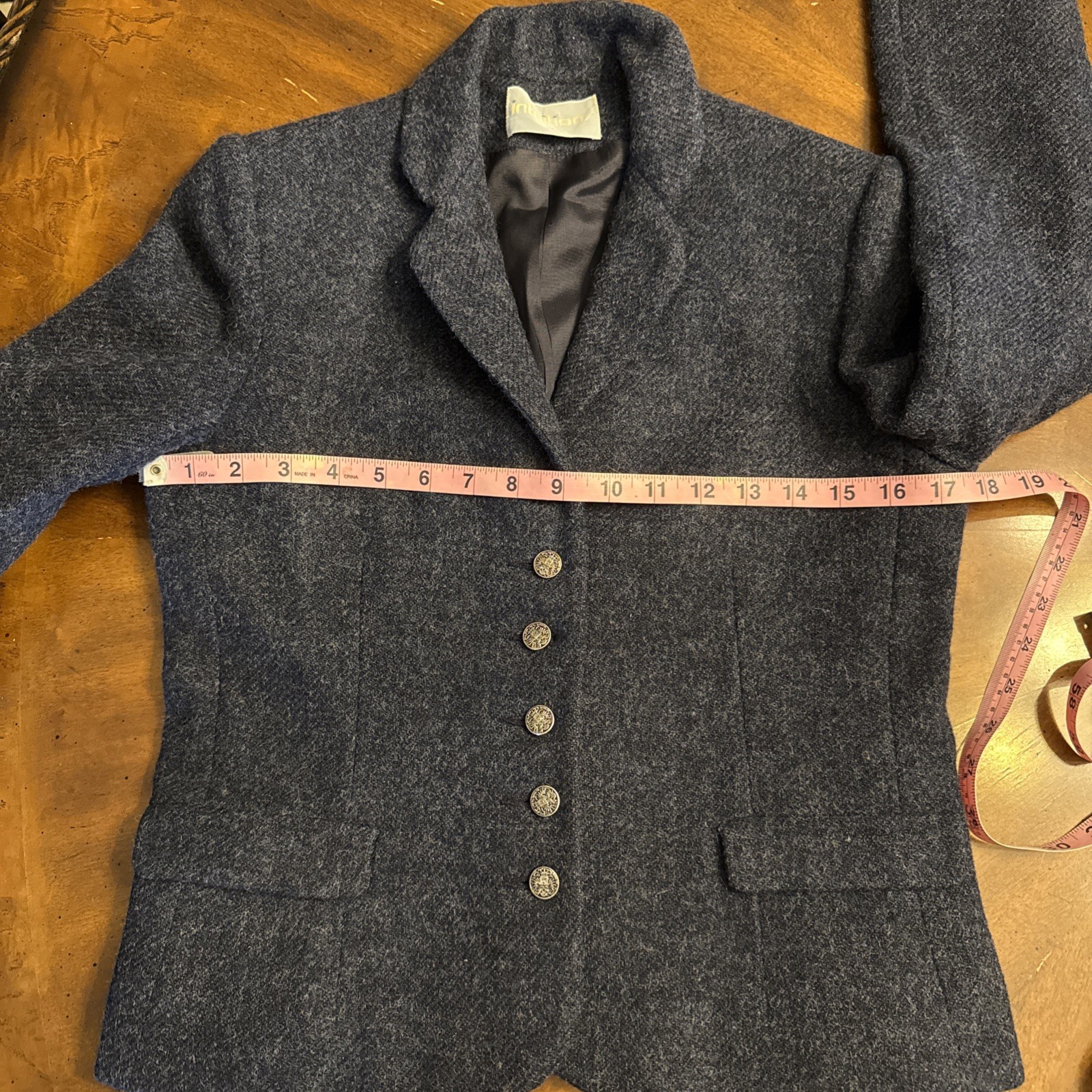 Vintage Intuitions 100 % Wool Dark Blue 2 Piece Pant Suit Ladies Size 6