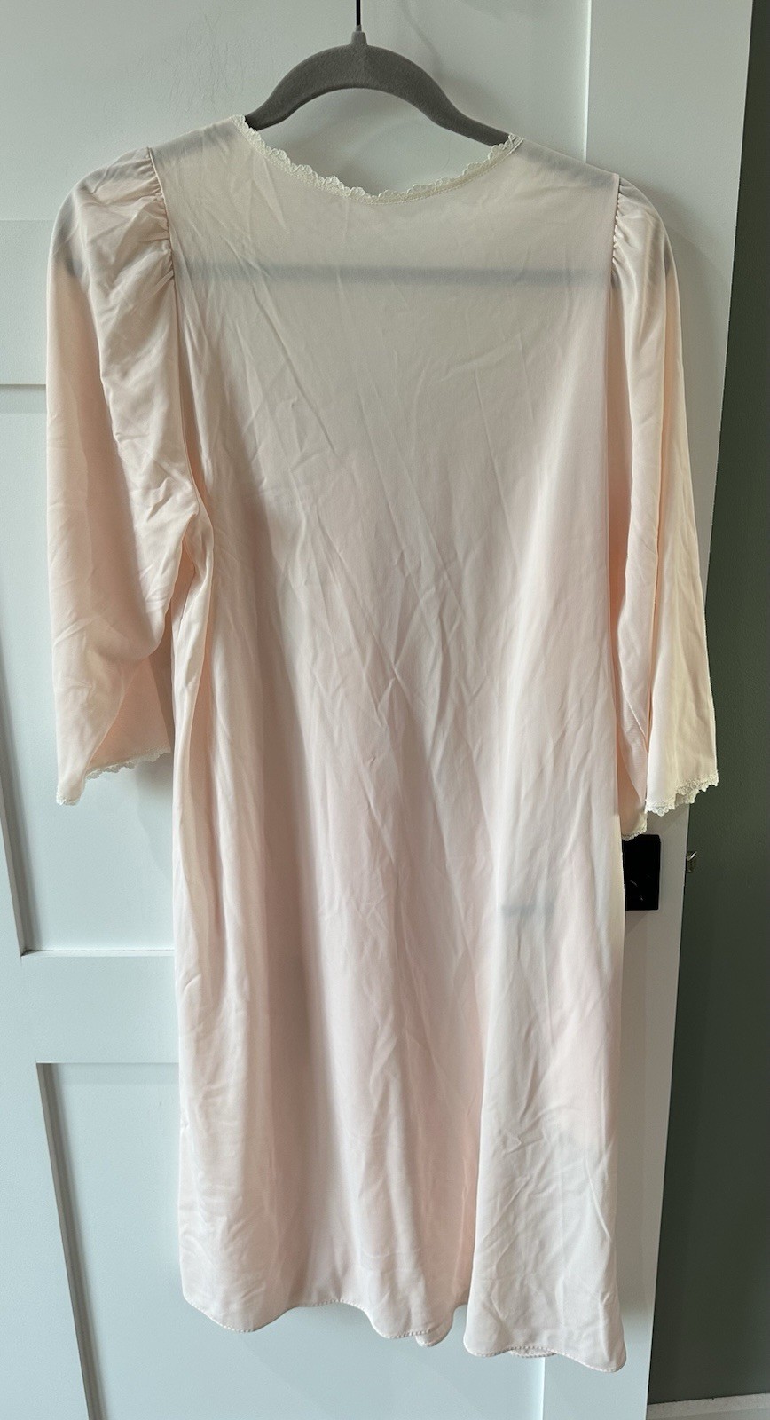 VTG Shadowline Nylon Peignoir Nightgown Robe Small Pink Lace Pearls Romantic MCM