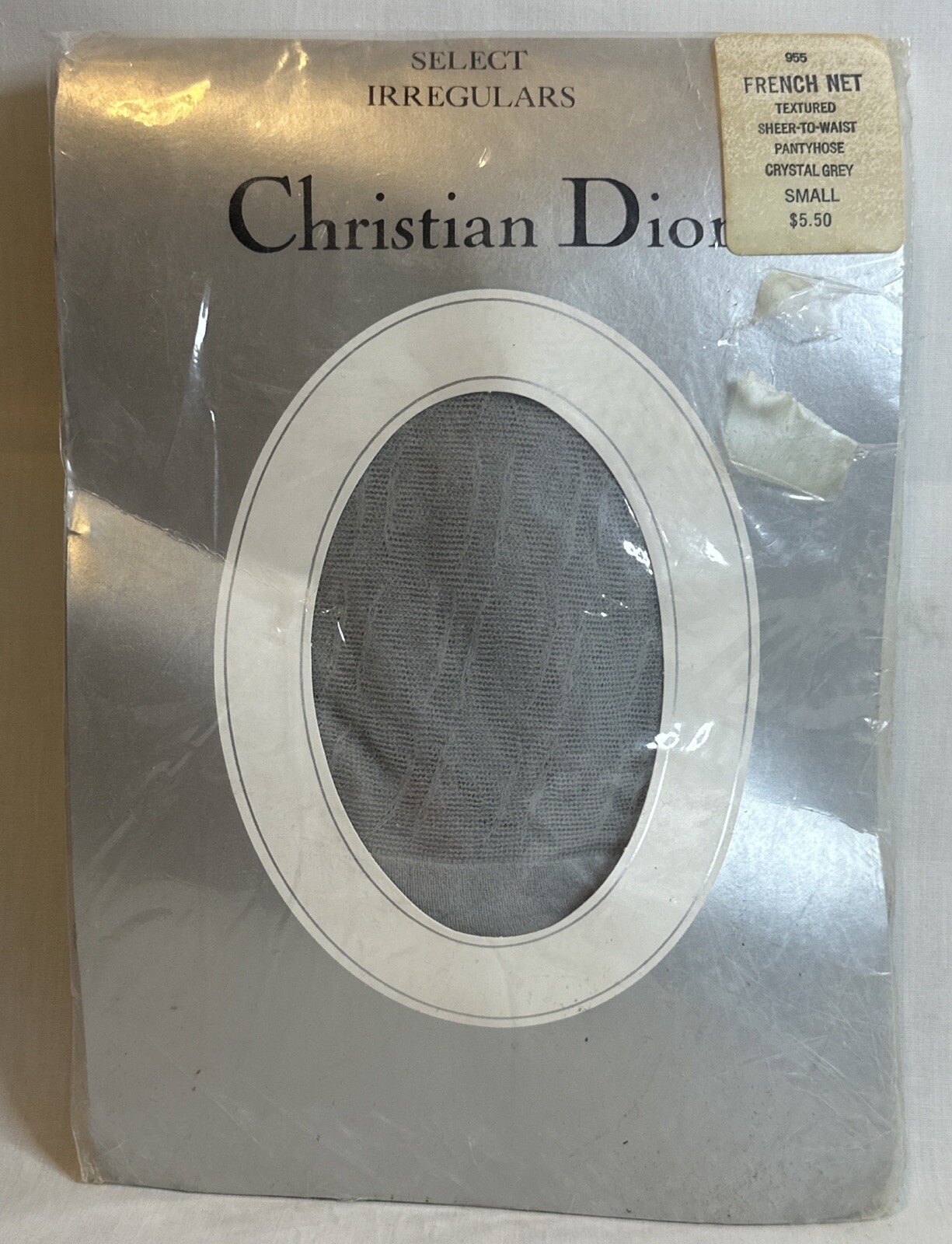 Vintage Christian Dior Select Irregulars French Net Crystal Grey Pantyhose-Small