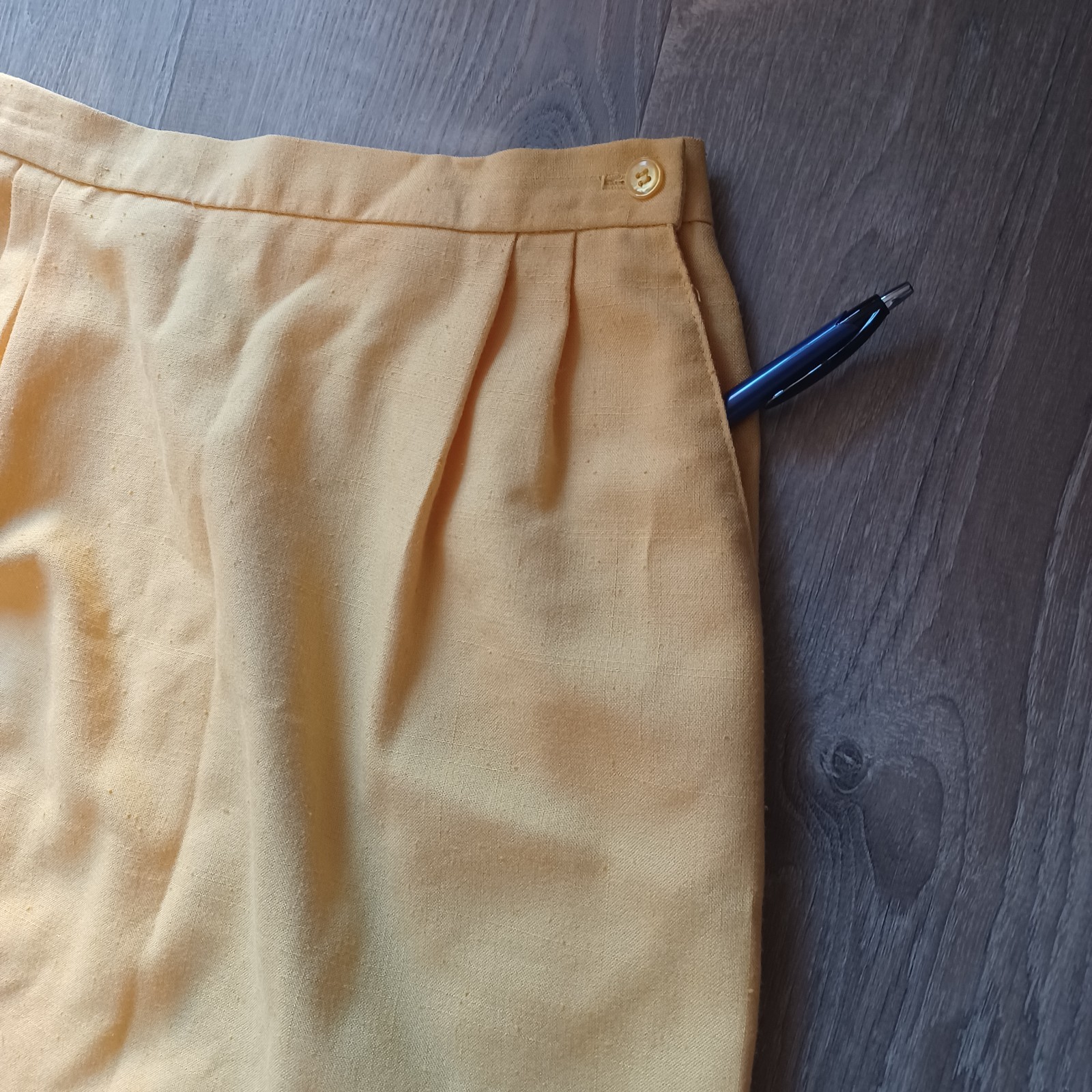 Vtg Joyce Sportswear Yellow Pencil Straight Skirt Pleats Sz 13/14 Made in USA