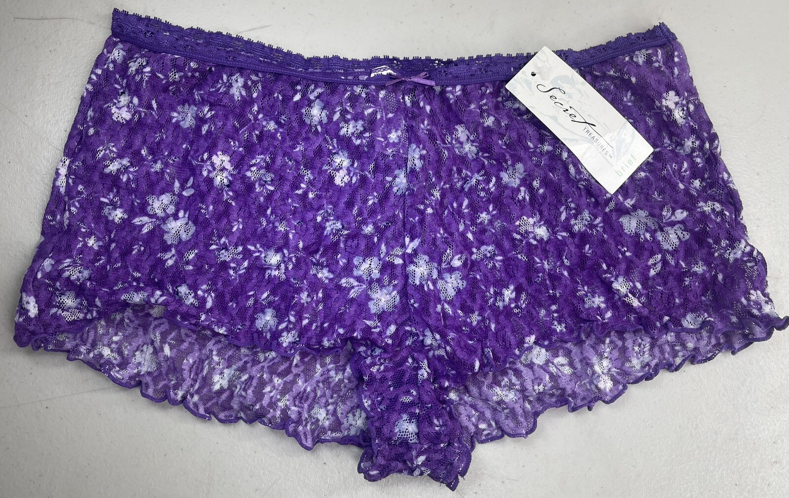 Vtg Nylon Panties Secret Treasures Purple Ruffle Lace Hipster Brief NWT 90’s Y2k