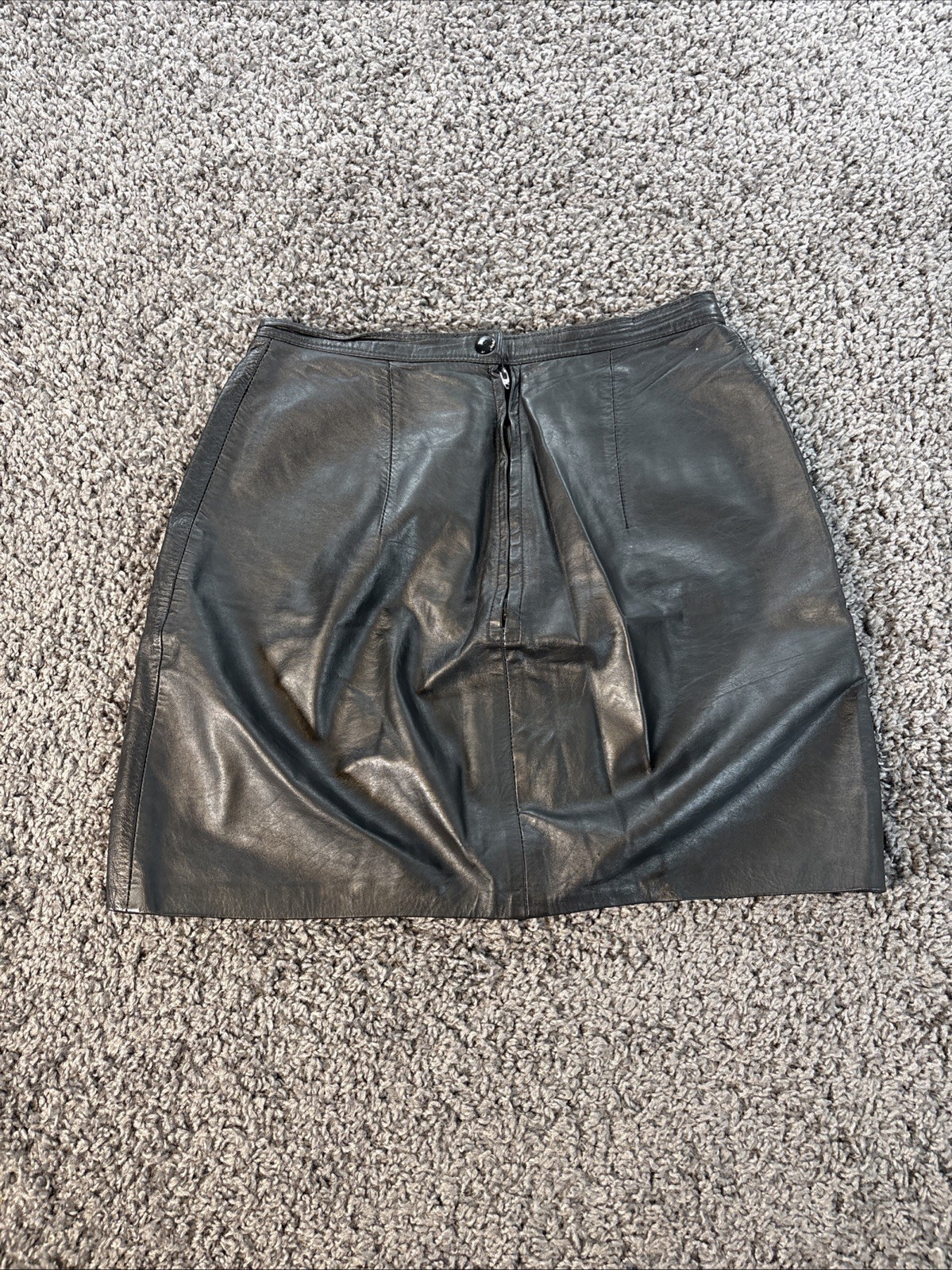 Vintage Leather Skirt Womens 26 Black Half Zip Lined Button Goth Emo 90s