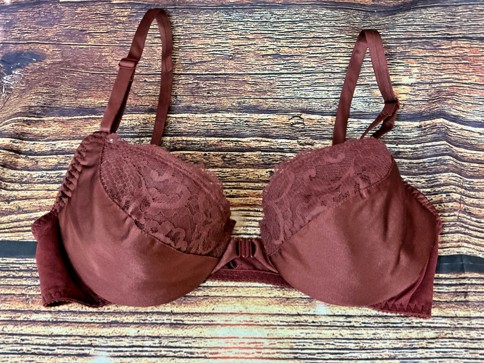Vintage Maidenform Sweet Nothings Underwire Lace Front Closure Bra Wine 34C