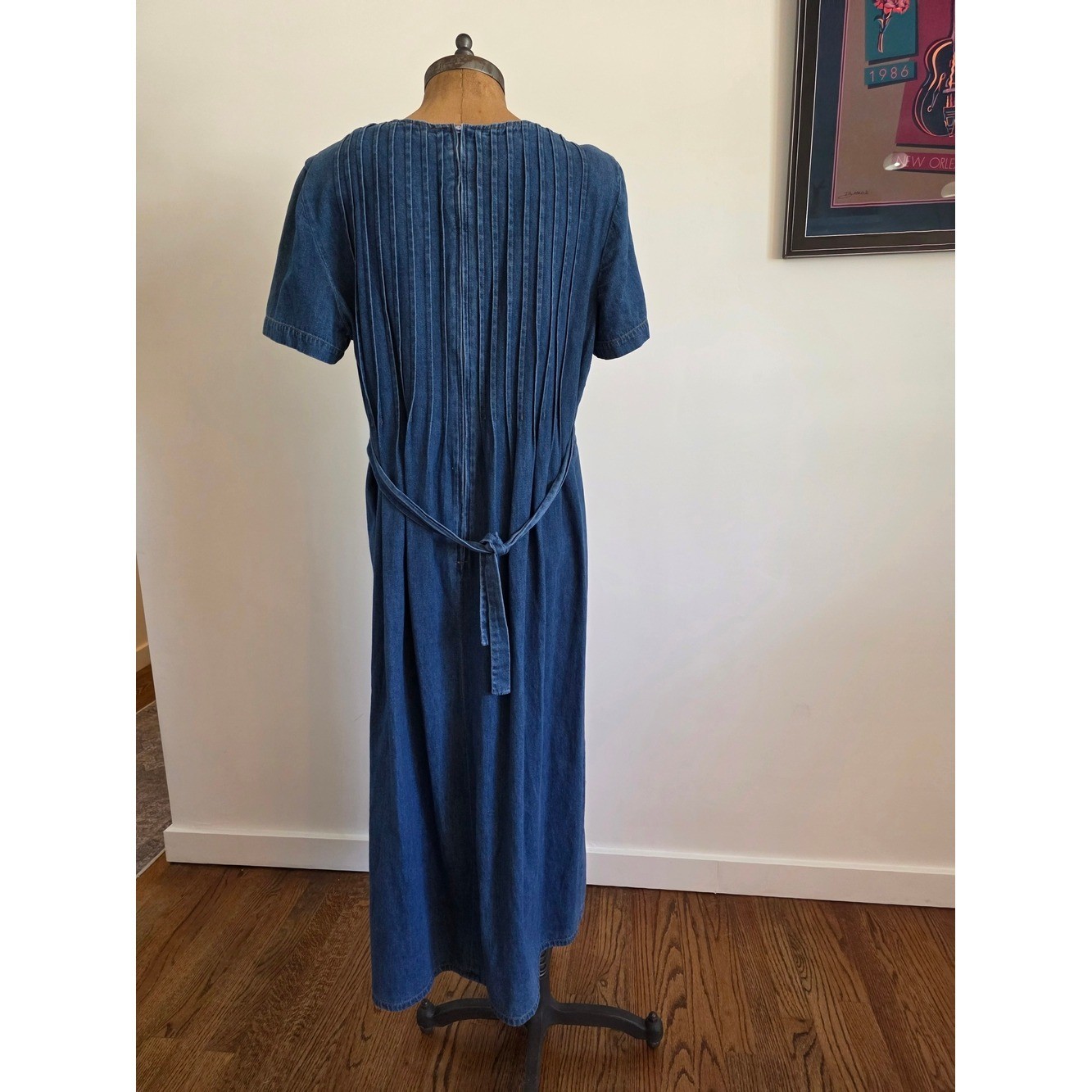 Cottagecore Embroidered Demin Maxi Prairie Dress Floral 90s Karin Stevens Sz 14