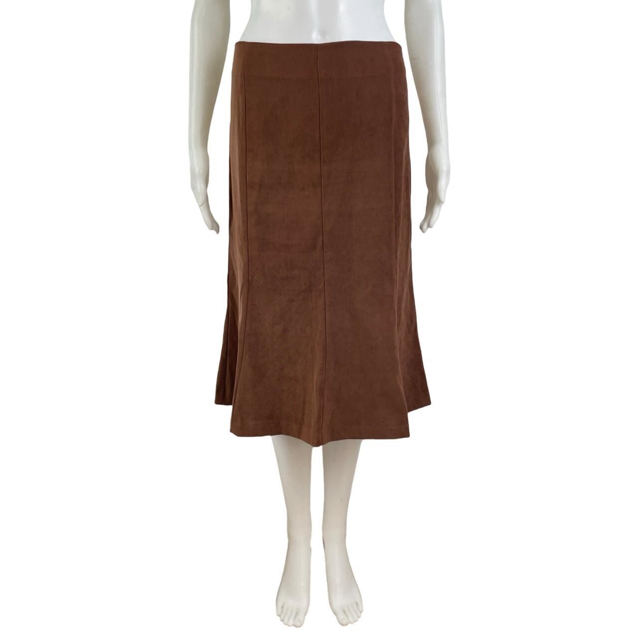 Vintage Brown Microfiber Skirt Size Large 32-33&Prime; Waist 8 Panel Flare A-line