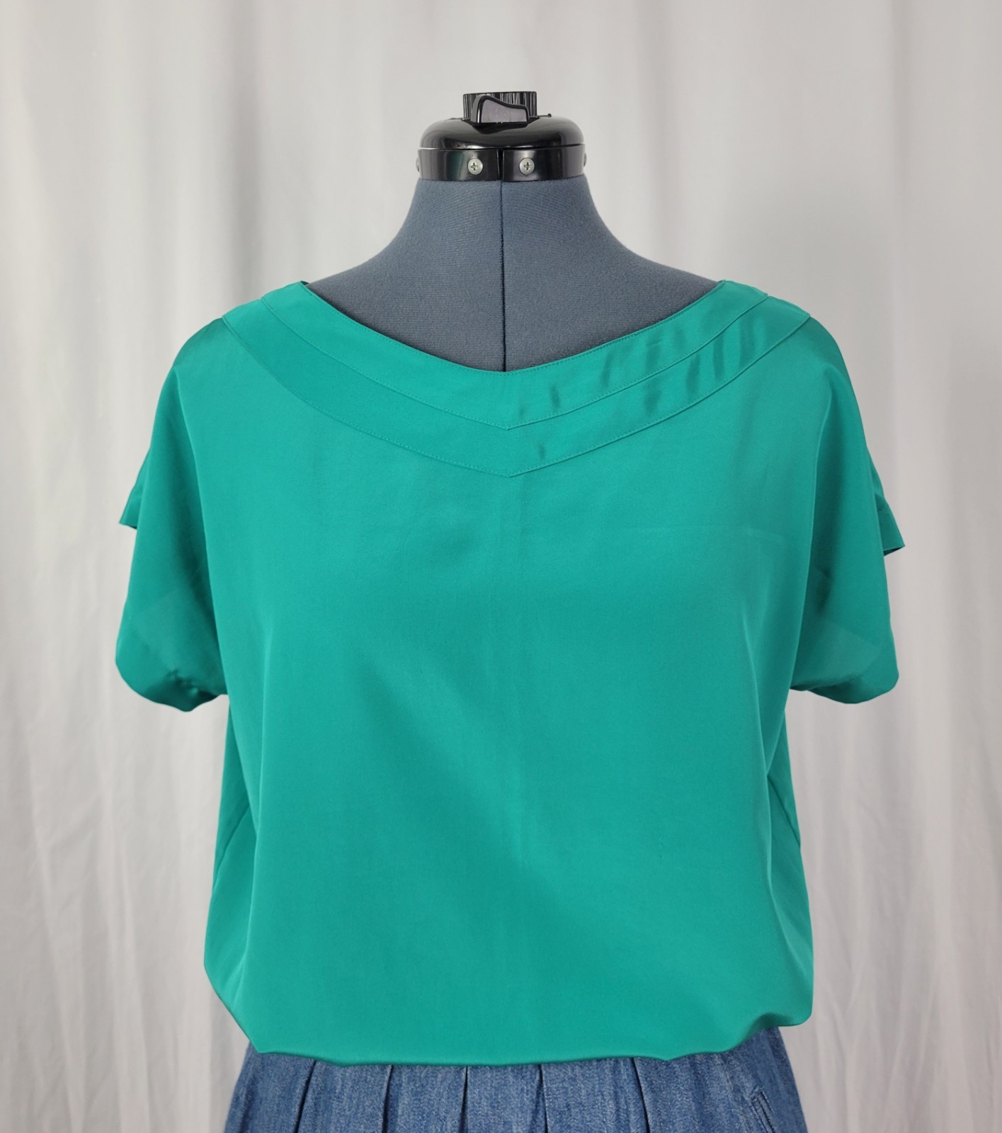 Vintage Rendezvous Teal Green Dropped Shoulder Blouse Size 10