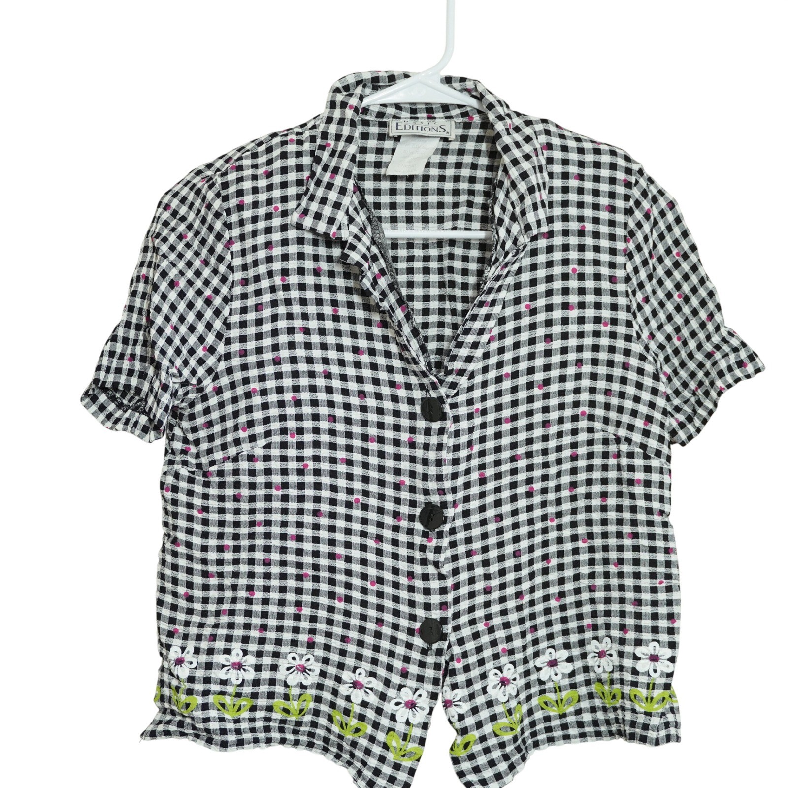 Basic Editions Vintage 90s Gingham Daisy Printed Button Up Top Cottagecore