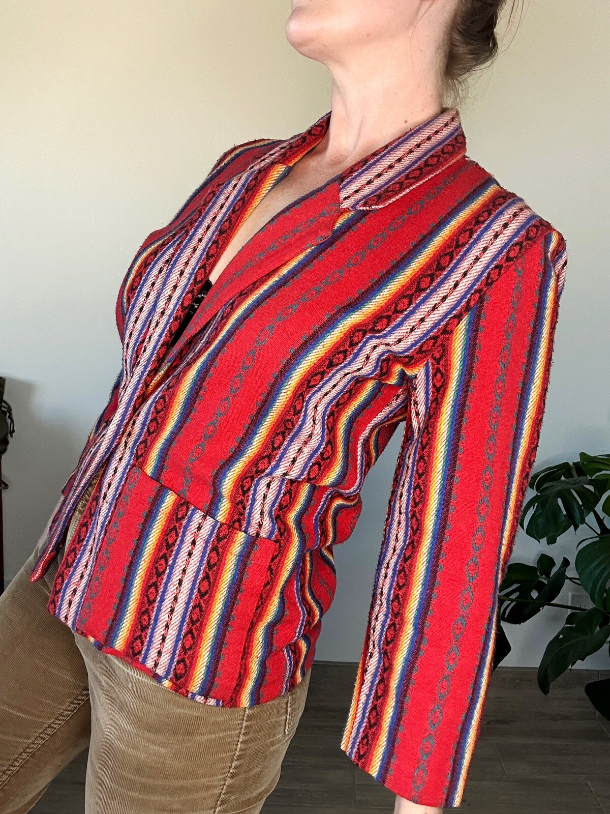 VTG CALIFORNIA CONCEPTS RAINBOW STRIPE AZTEC SOUTHWESTERN BLAZER JACKET SIZE S