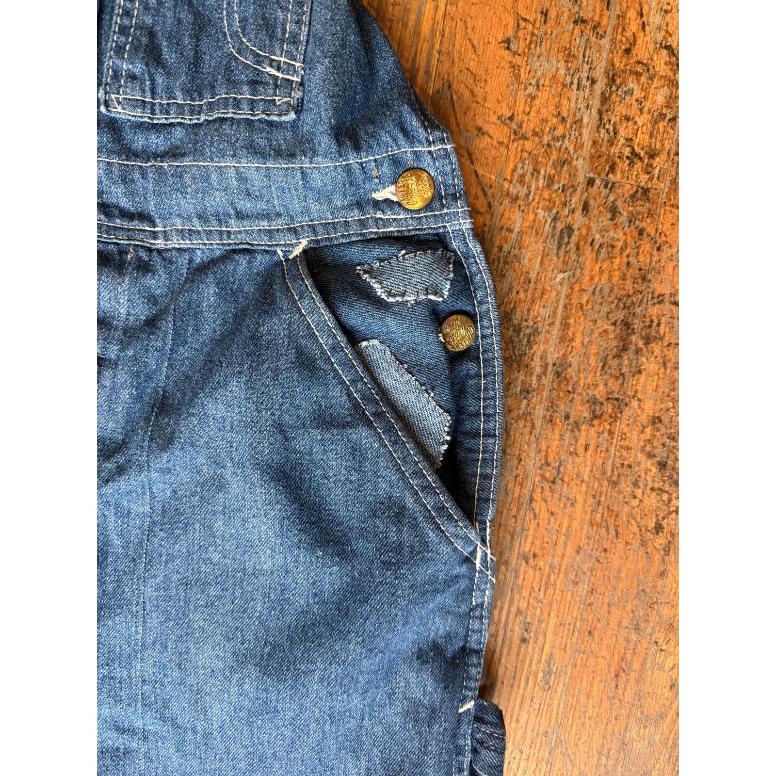Vintage 70s Carters Denim Overalls | Patched Workwear Carpenter Coveralls | 28&Prime;