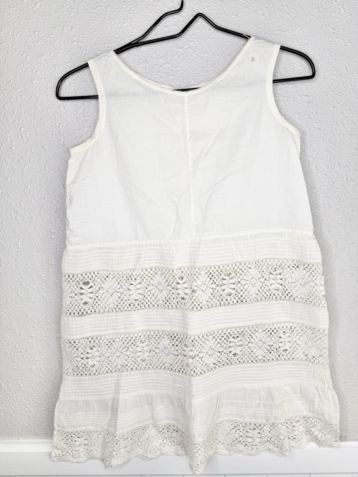 Antique Victorian Edwardian White Cotton Nightgown Slip Top Intricate Lace
