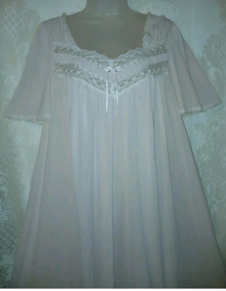 Vintage Miss Elaine Pink Soft Sheer Nylon Floral Lace Babydoll Nightgown M EUC