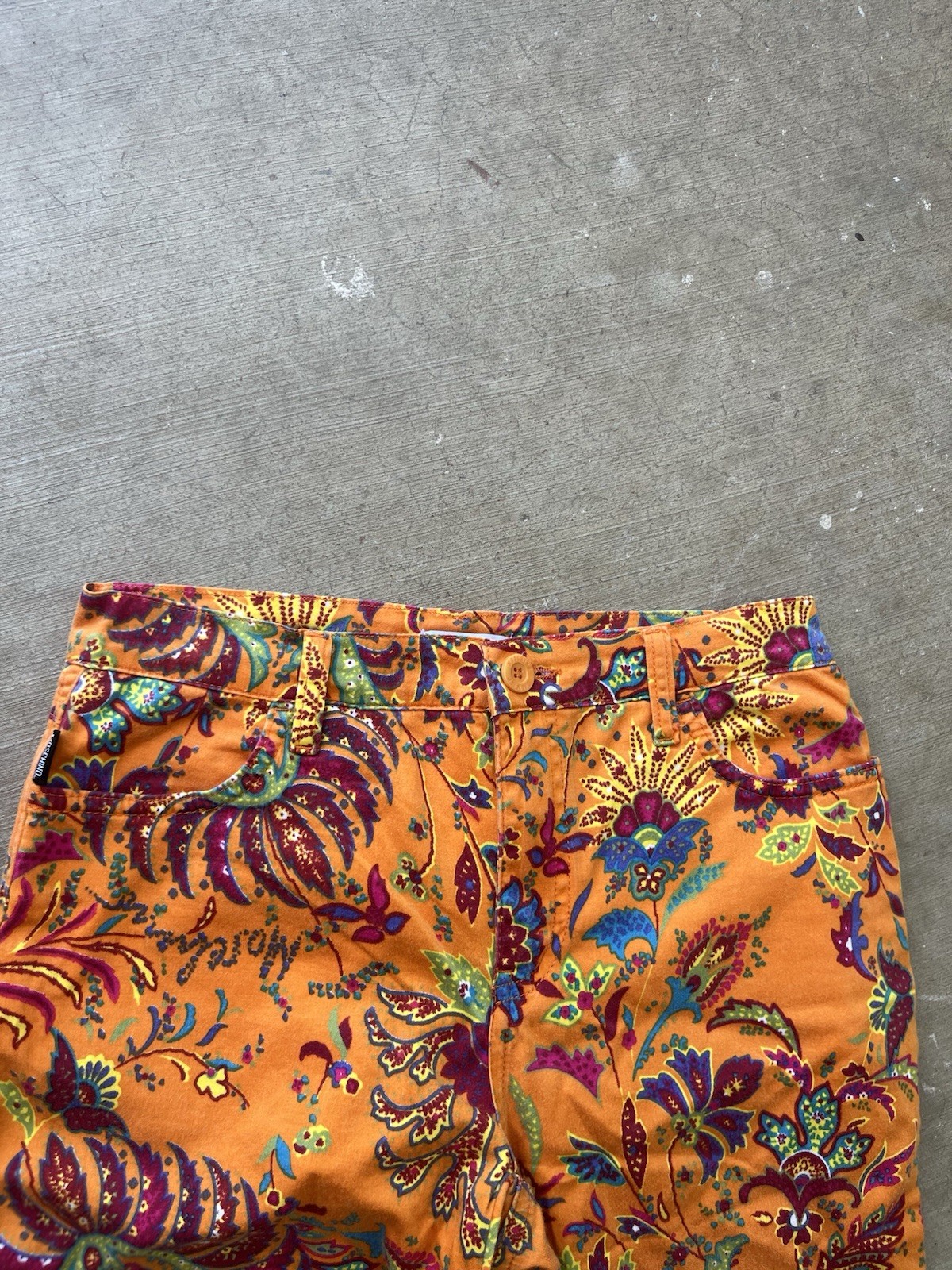 Moschino Donna Orange Paisley Pattern Pants. Sz 26&Prime; waist