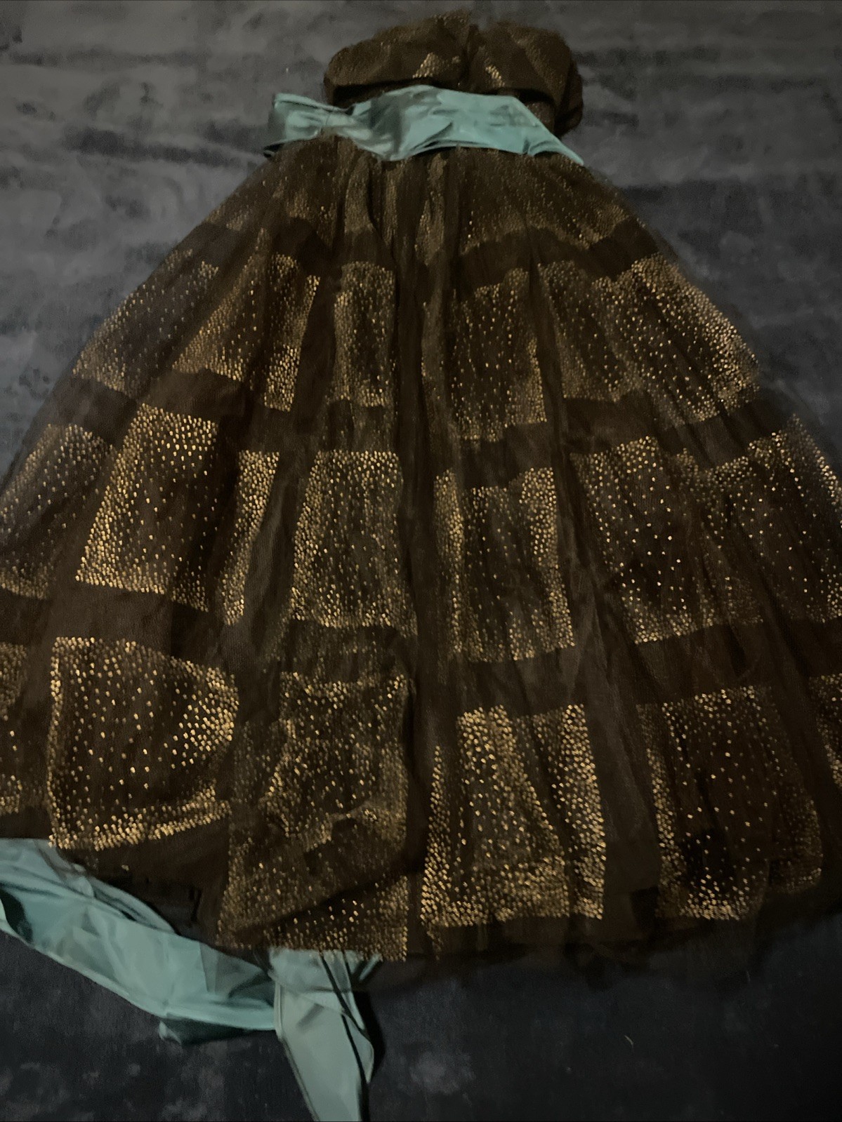 60s/70s Small Unmarked Used Gold/black With Teal Sash Good Condition