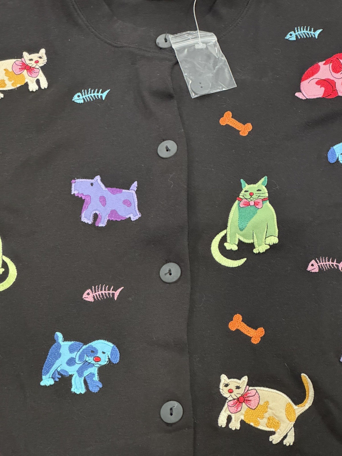 Blair Vintage 80s Cat Dog Embroidered Cardigan Sweatshirt Artsy Quirky Cute NWT