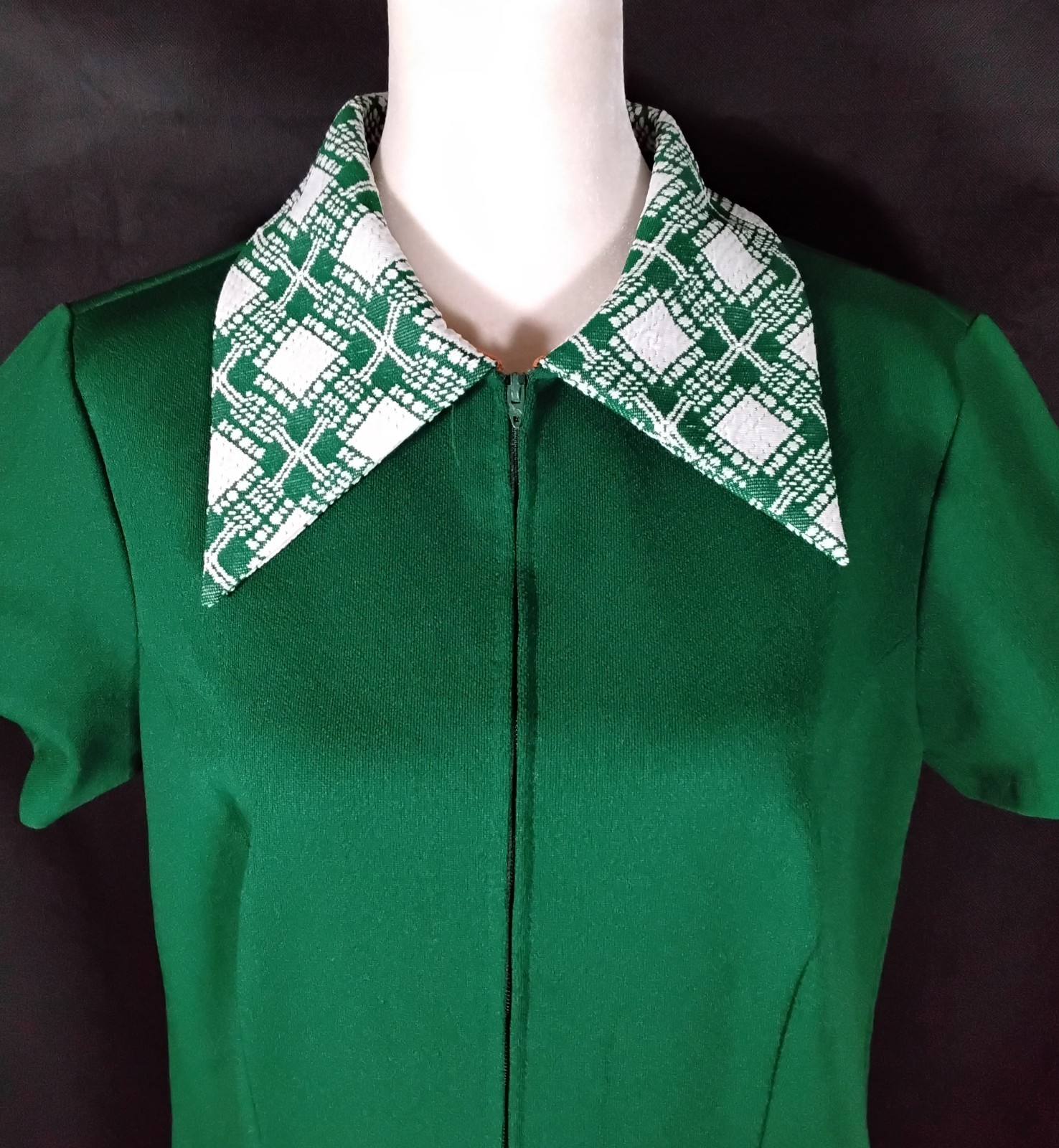 Vtg 1960s-1970s Forest Green Drop-waist Dress Pleated Skirt Sz 18 Union Label
