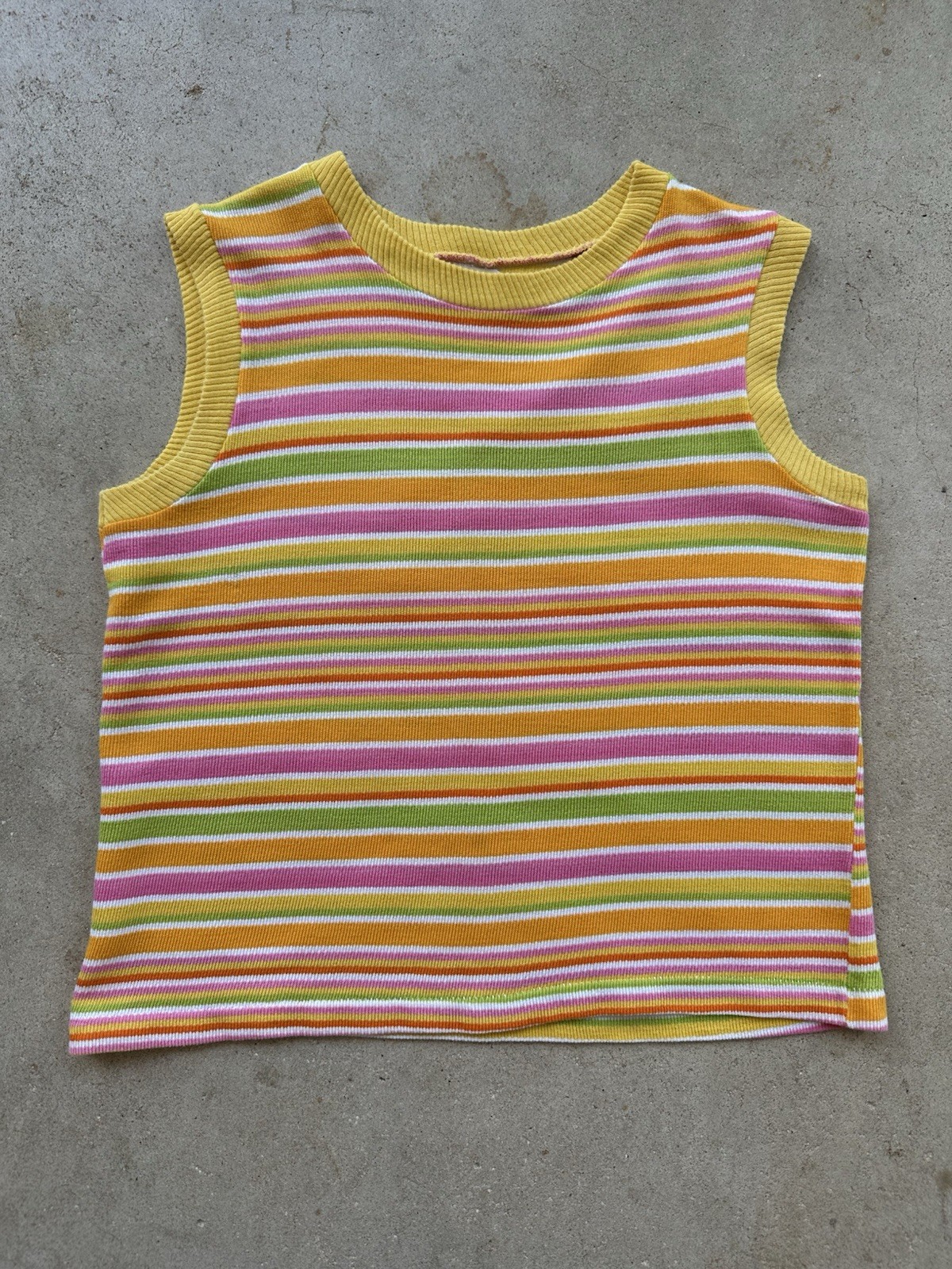 1960s 70s Stripe Knit Crop Tank Top Mod Resort Sportswear Surf Pink XS S VTG