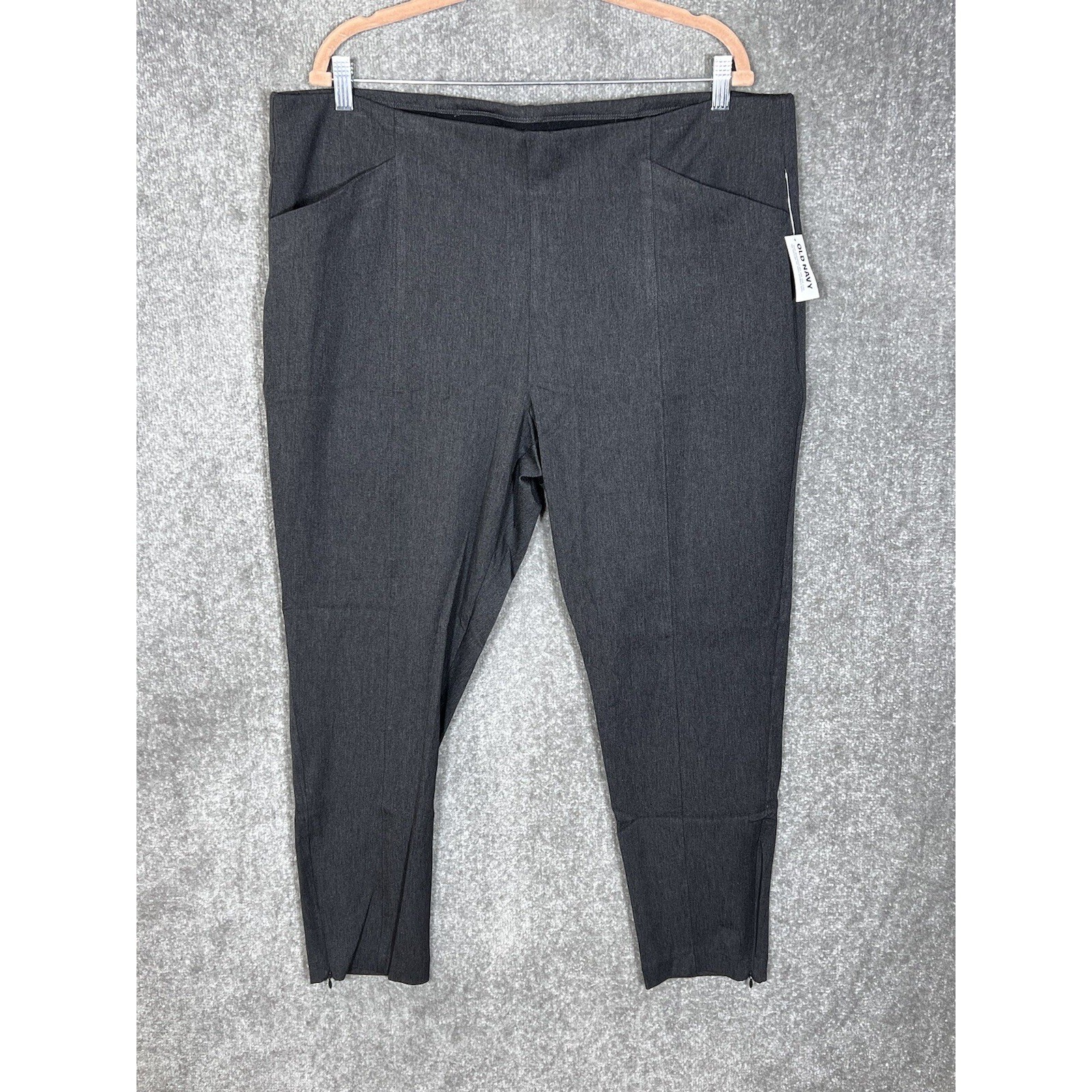 Old Navy High RisePull On Pants Womens Sz XXL Gray Stretch Ankle Zip Pockets New