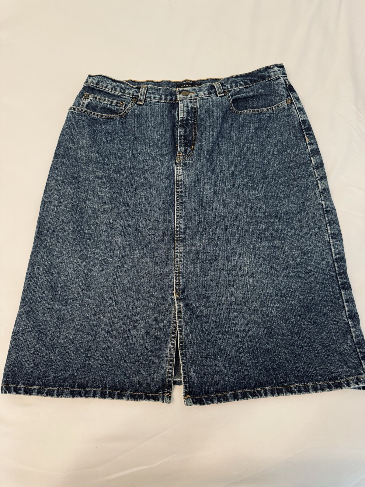 Harold&rsquo;s VTG Y2K Denim Jean Midi Skirt Front Slit Medium Wash Size 14