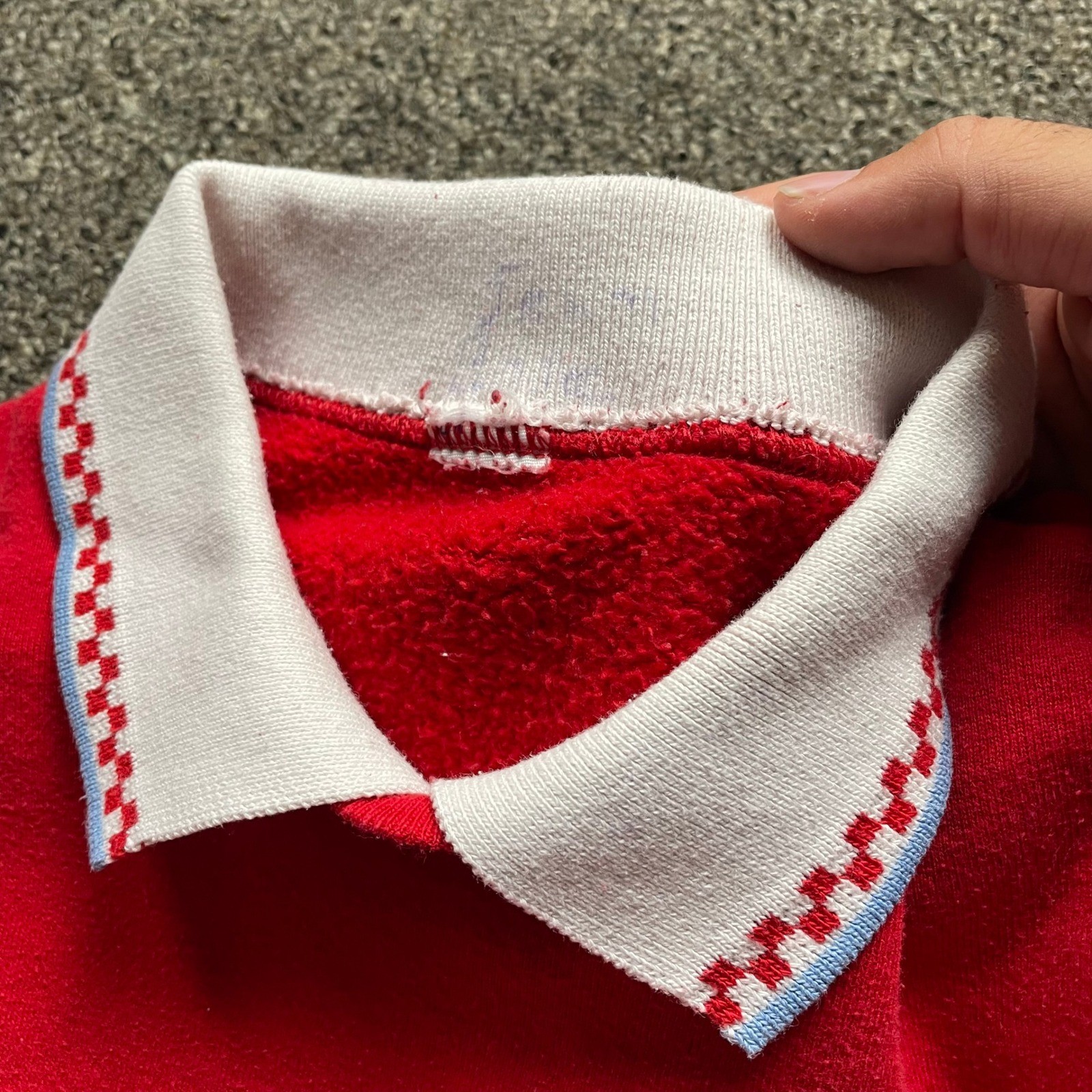 Vintage Red Heart Patchwork Sweatshirt White Polo Collar Valentine Cottage core