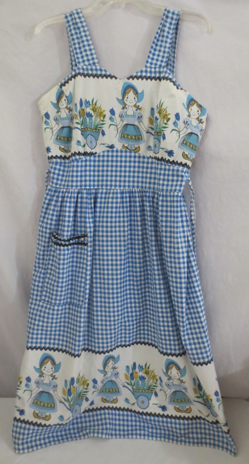 Vtg Handmade Bue & White Gingham Dutch Girl Wood shoes Dress Sz M