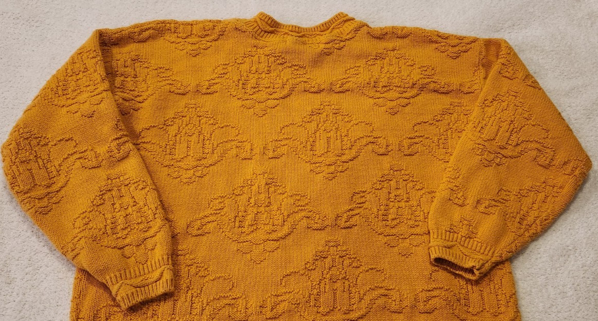 Vtg United States Sweaters 100% Cotton Knit Pullover Large Yellow Gold Chunky OS
