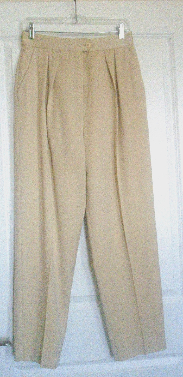 VTG ESCADA Pale Beige Silk Cotton Blend Lined Long Pants Size 8 Made in Germany!