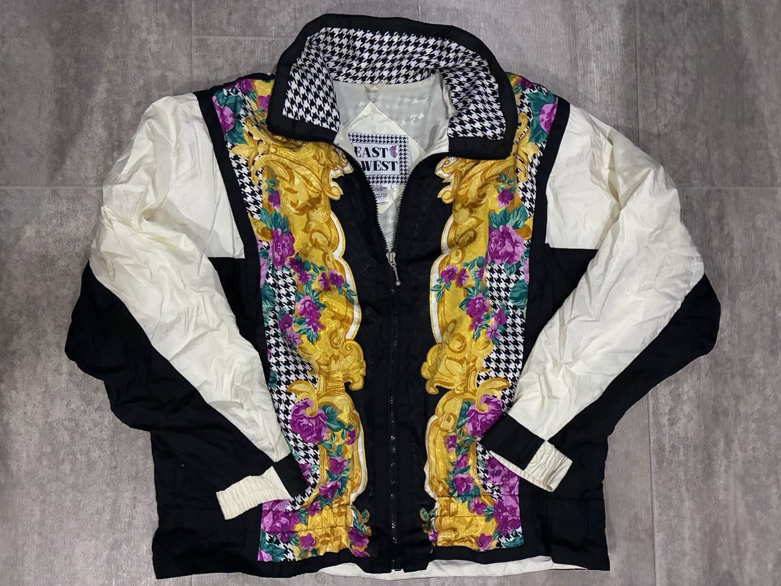 1980’s bold Houndstooth pattern 2 Layers Windbreaker Jacket Large festival