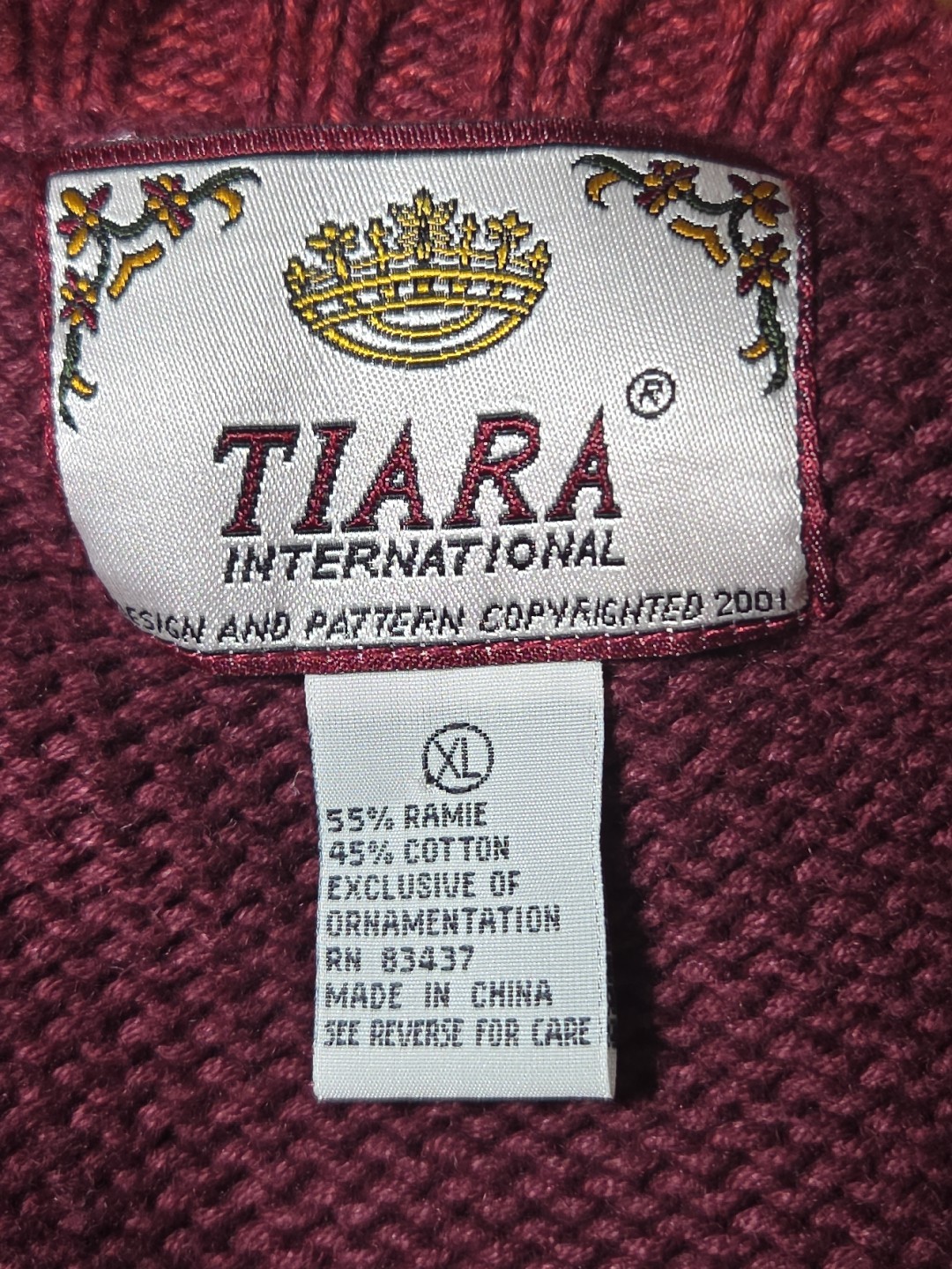 Vintage 2001 Tiara International Chunky Knit Cardigan Sweater Sunflower Fruit XL