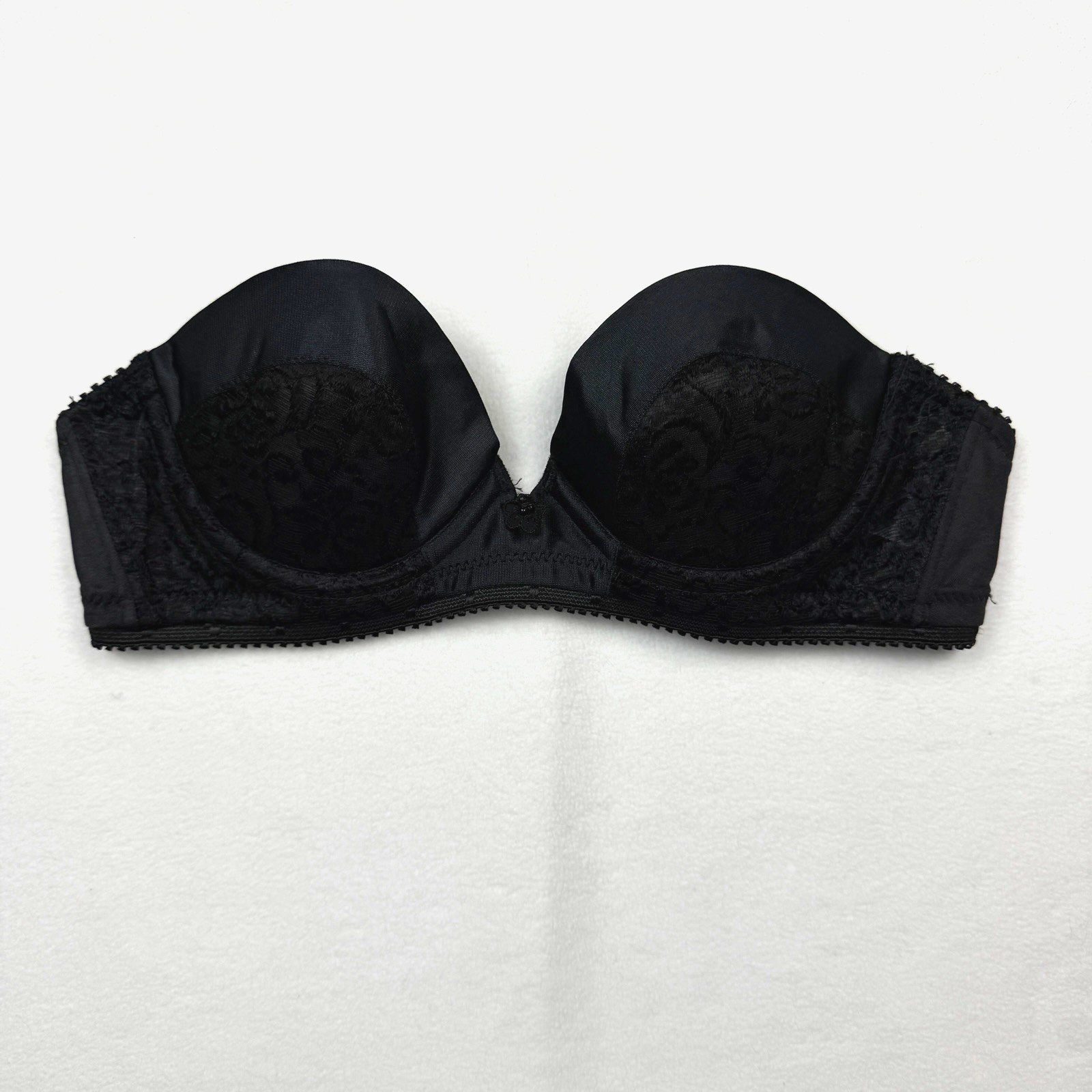 VTG Carnival Womens Strapless Bra 34A Black Lace Underwire ILGWU Union Pinup