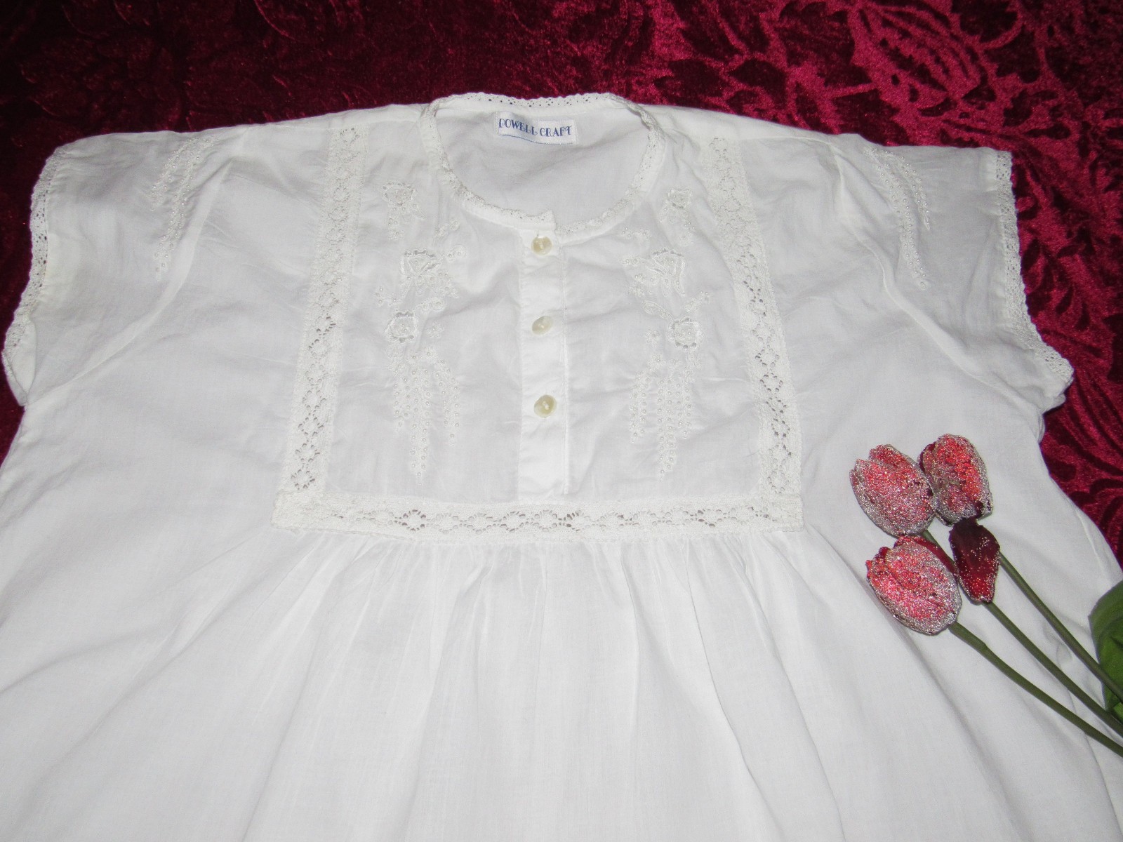 Powell Craft Nightdress nightgown tiny pearls 100% Cotton One Size Bust to 44&Prime;